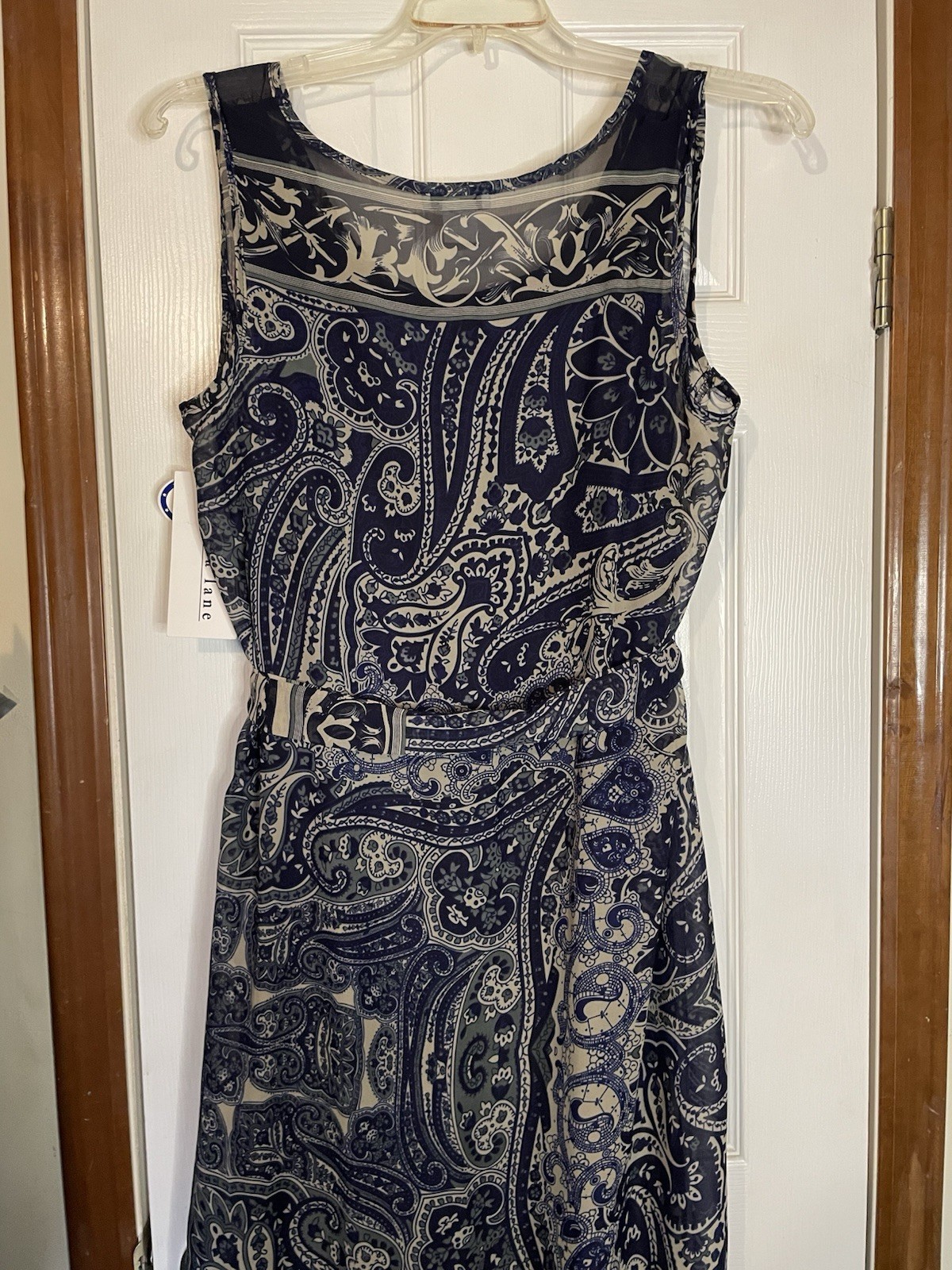 Amanda Lane Womens Navy Gray Filigree Flower Opaque Paisley Tank Maxi Dress 16