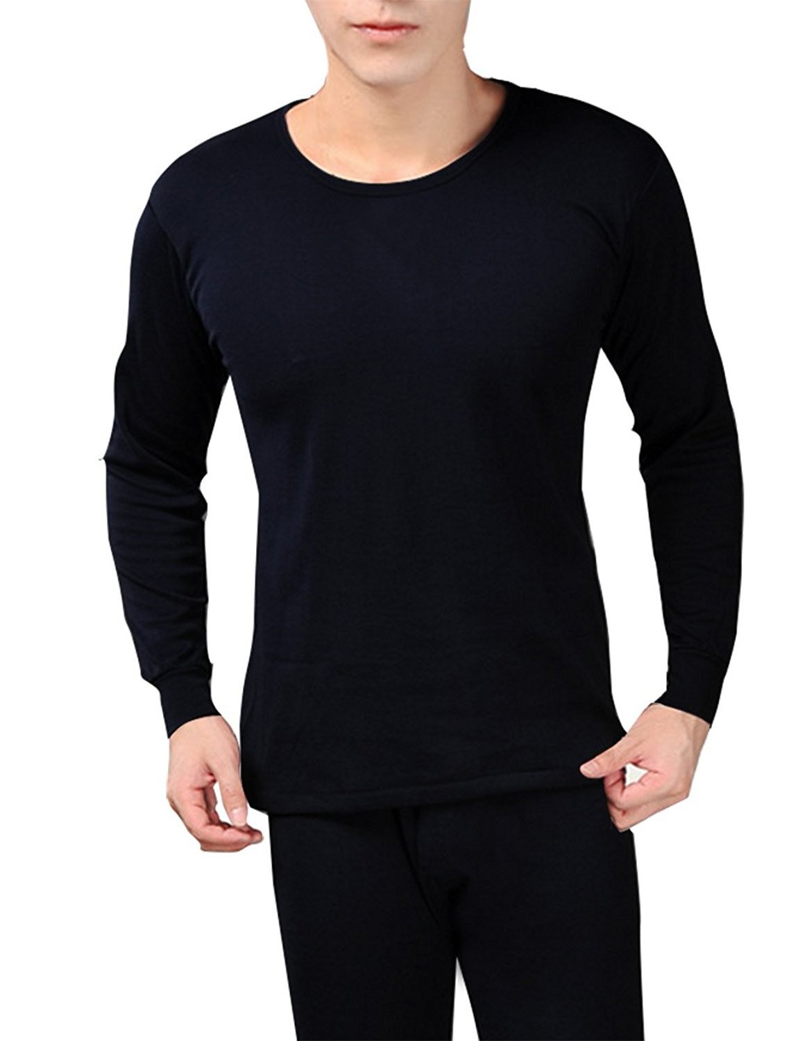 Mens Fleece Lined Soft Stretch Thermal Underwear Pajamas 2 Piece Set (Navy XXL)