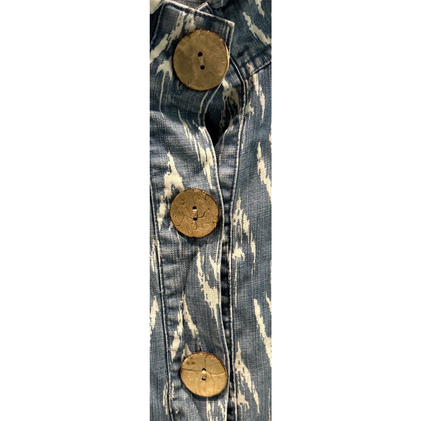 JOHN MARK Chambray Shift Dress Sz M 1/2 Button Gathered Sleeve Pockets *C2