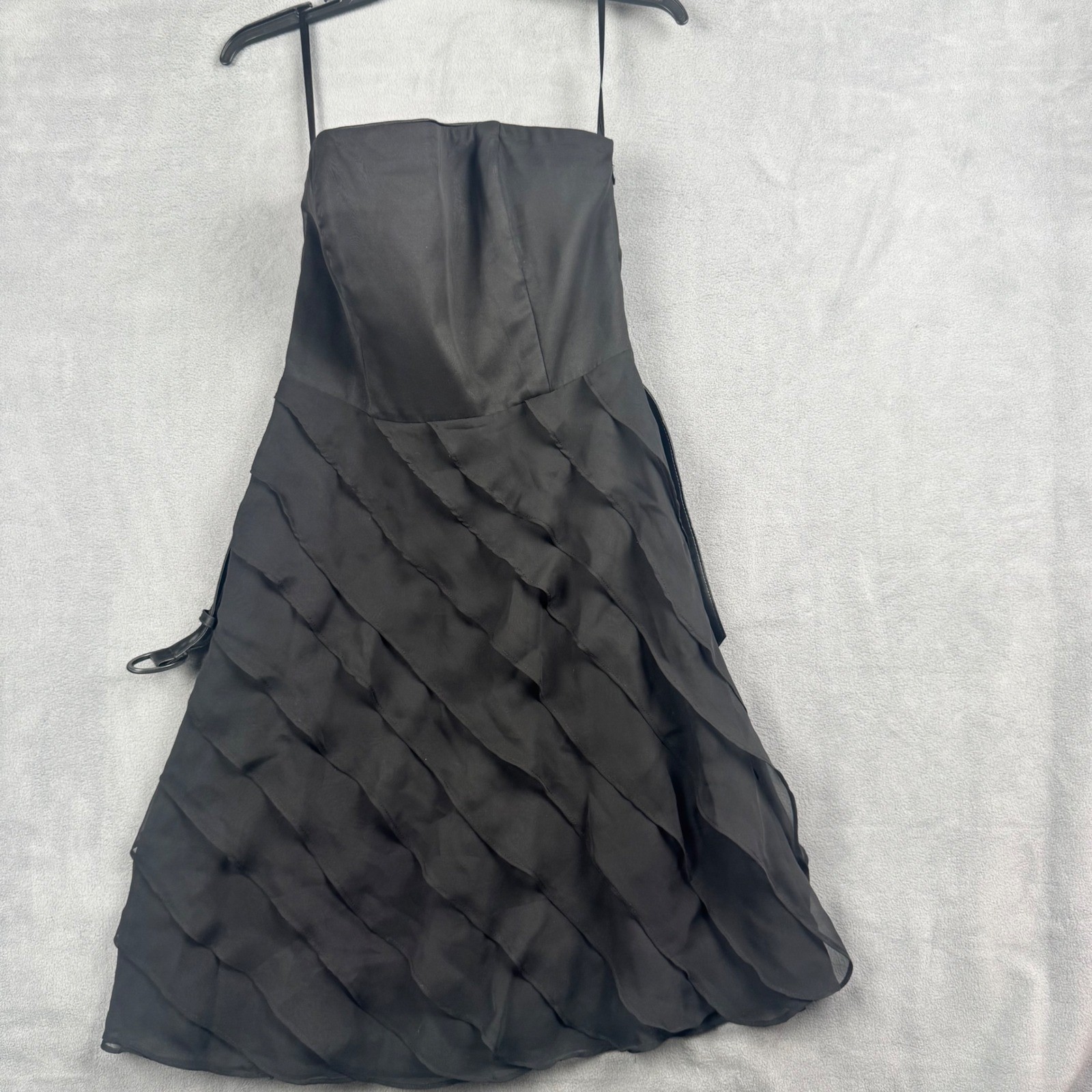 White House Black Market Black Strapless Tiered Ruffle Cocktail Dress Size 2