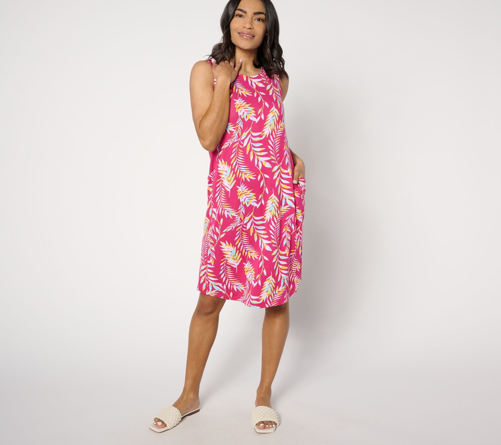 Sport Savvy Regular Printed Tank Dress Beetroot Palm XS New