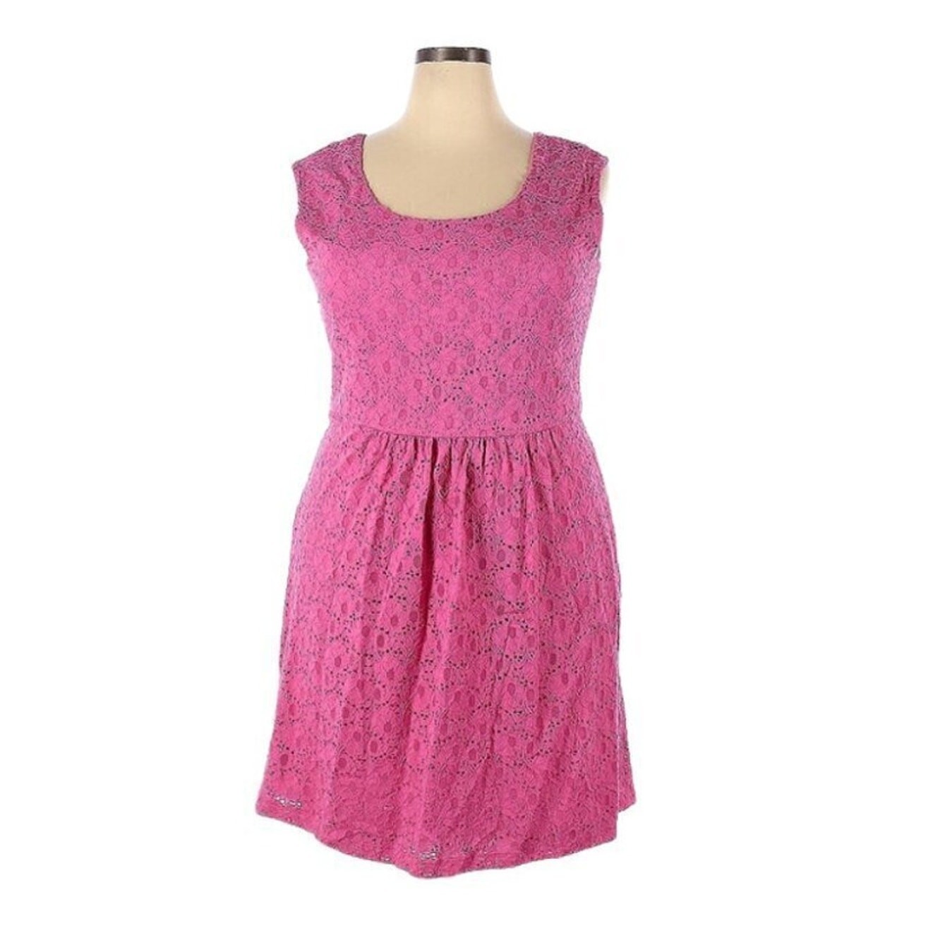 Ronni Nicole Pink Lace Sleeveless Dress XL Damask Eyelet Scoop Neck Cottage Boho