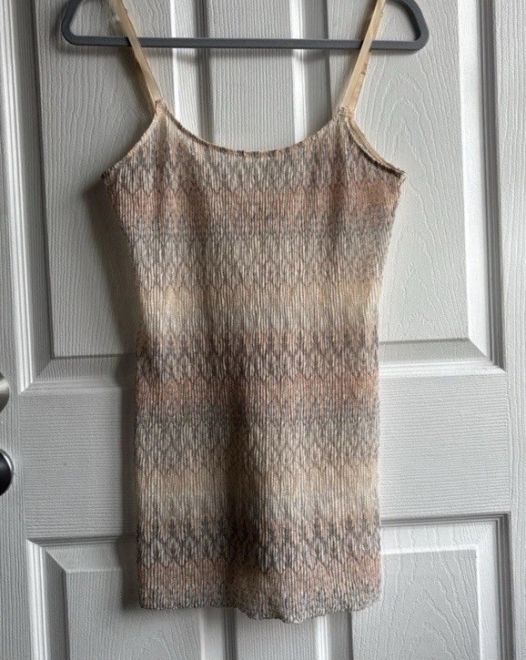 🪴Intimately Free People Beige Pink Gray Abstract Knit Slip Mini Dress XS