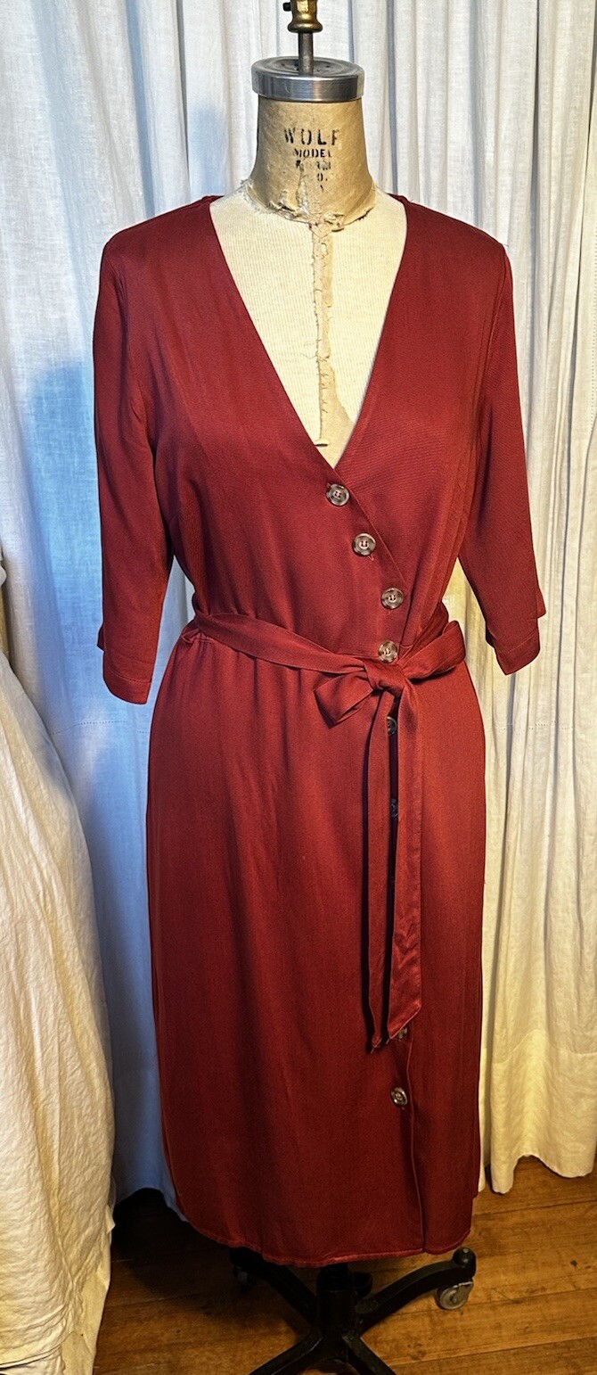 Rebellion Womens Red 1/2 Sleeve Midi Belted Shirt Dress Sz M Pre-owned