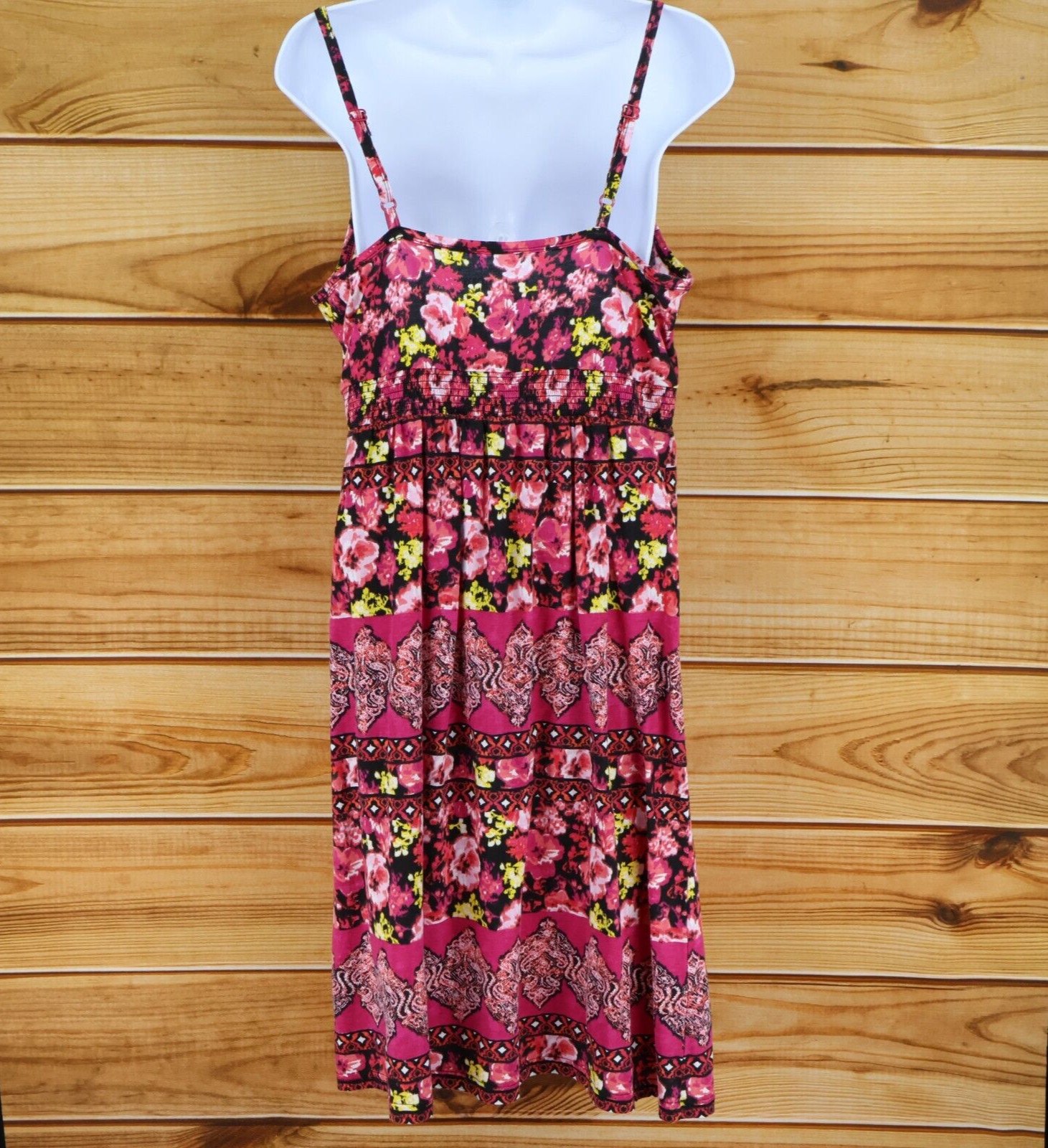 Faded Glory Sundress Womens L Pink Floral Adjustable Straps V-Neck Lightweight