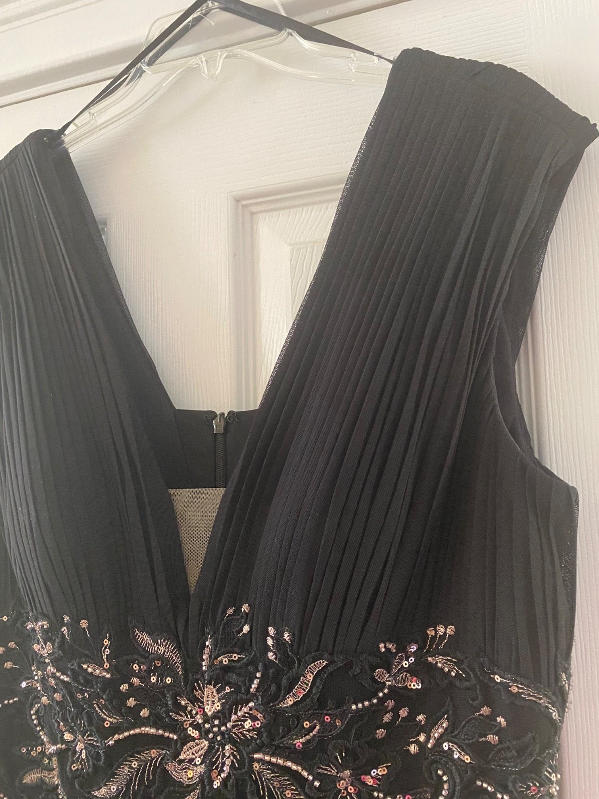 Betsy & Adam black beaded v-neck gown 12