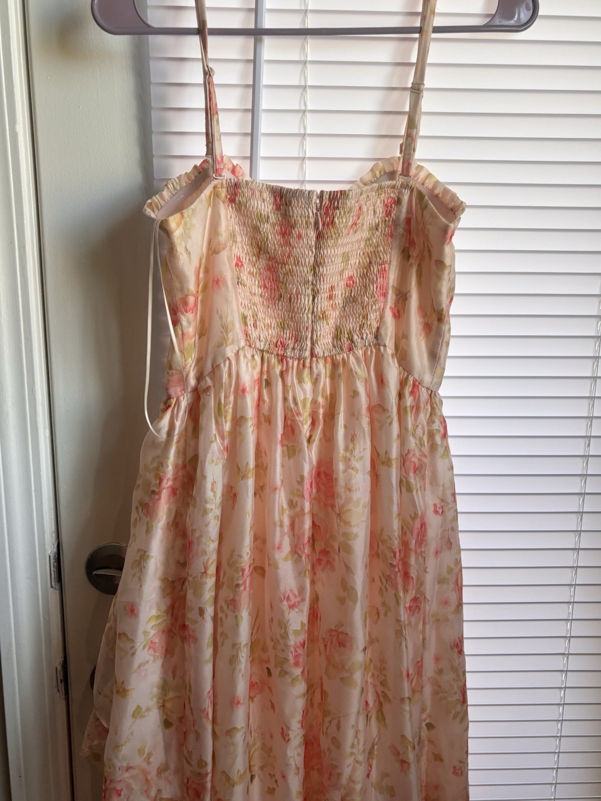STORIA NWT Pink Green Floral Chiffon Maxi Dress Ruffle Adjustable Straps S