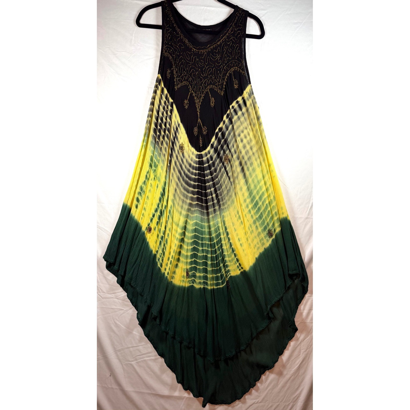Revue Womens Tie Dye High/low Hem Maxi Dress Gold Glitter Embroidered One Size