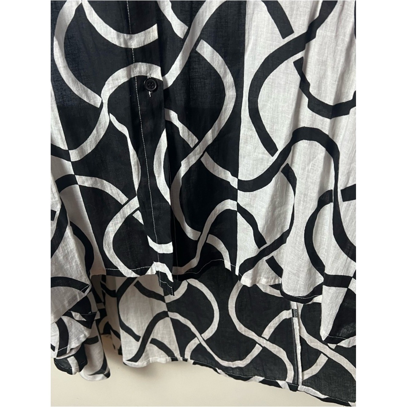 Step In Style Abstract Swirl Print Cotton Lagenlook Hi-Low Shirtdress Sz L