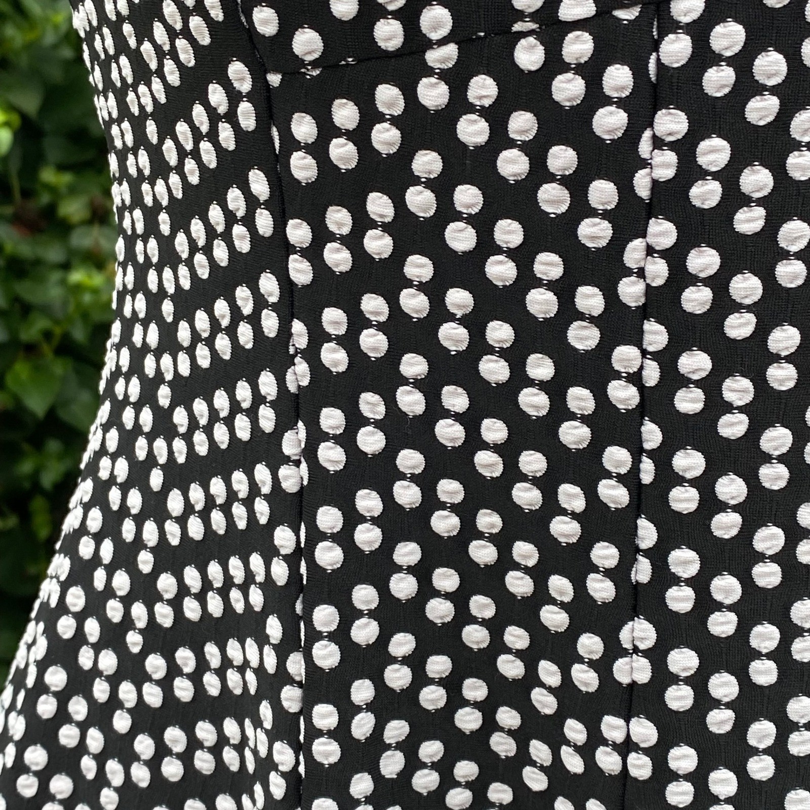 Classy Black & White Polka Dot Boat Neck Tailored Fit Midi Dress Timeless – L