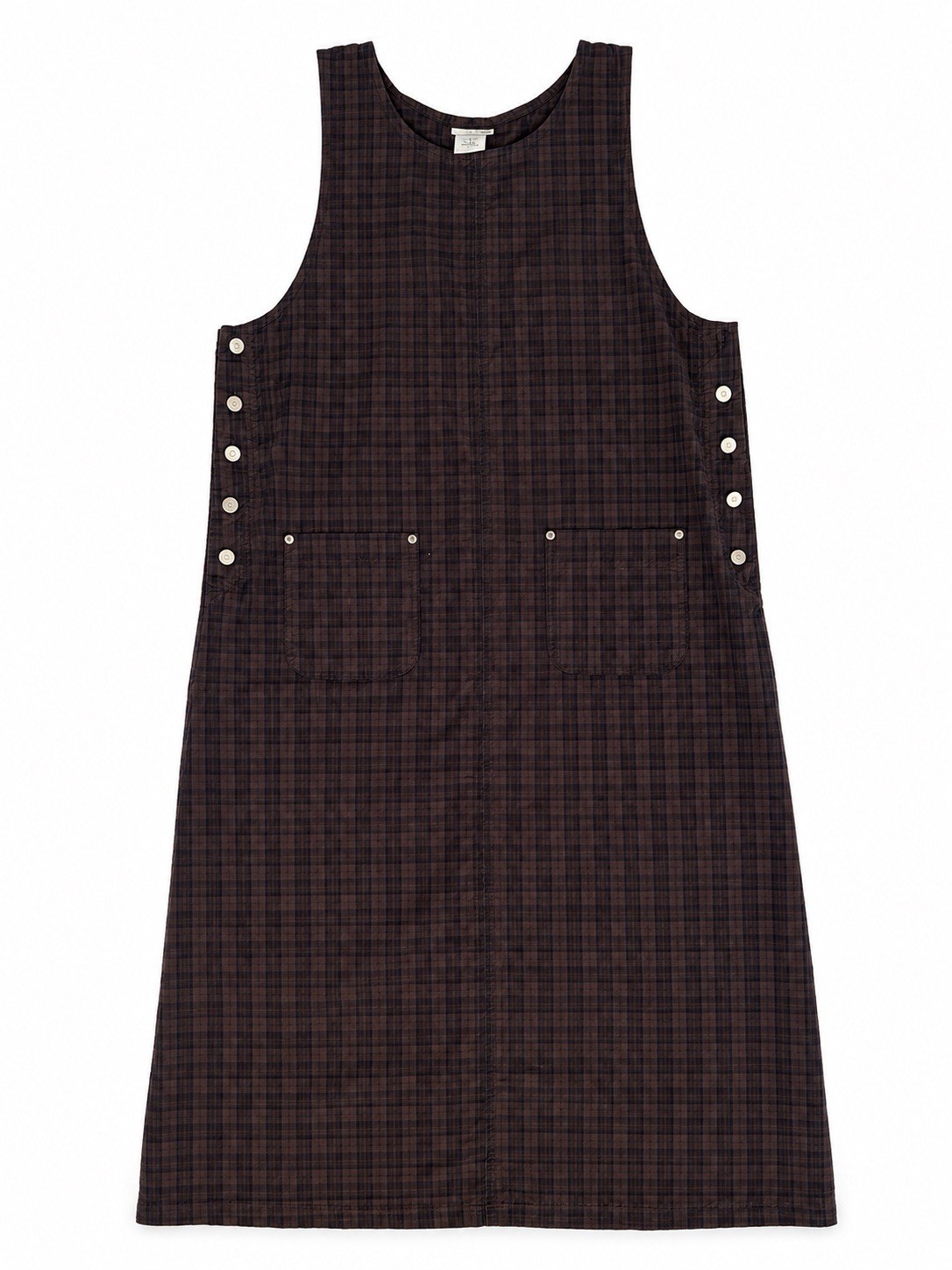 Tapemeasure Brown Plaid Cotton Shift Midi Dress Sleeveless Pockets Size L