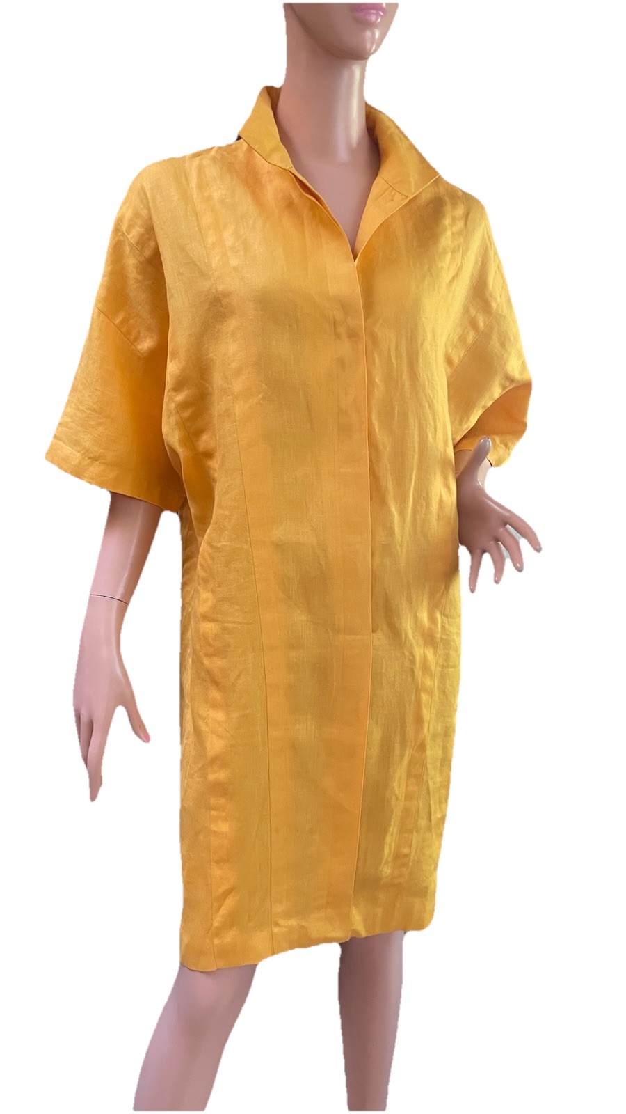 Ellen Tracy Linen Dress Size 10 Burnt Yellow-Orange Button Front Loose Top