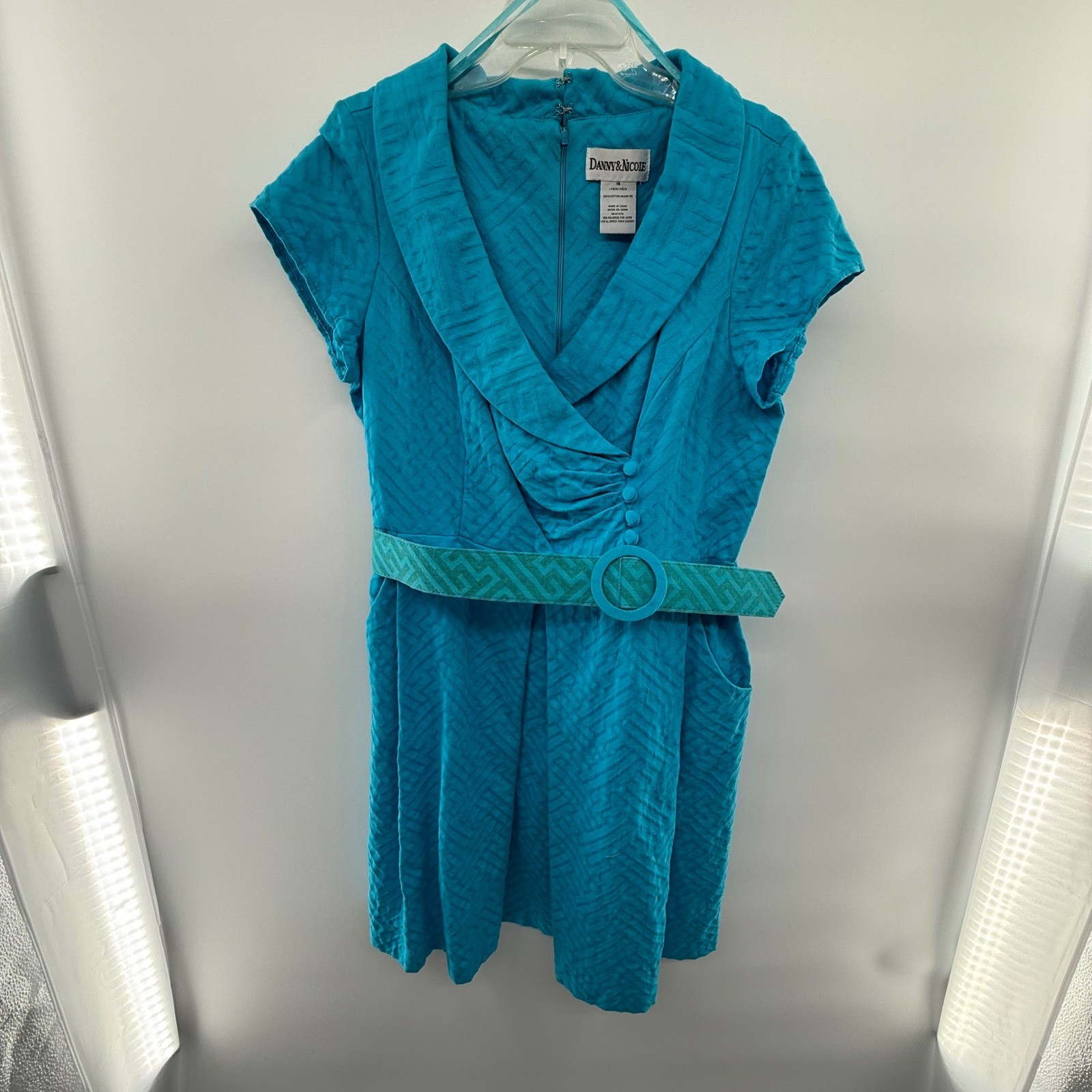 Y2K Danny & Nicole Women’s 16 Turquoise Belted Dress 60s Mod Retro Vintage