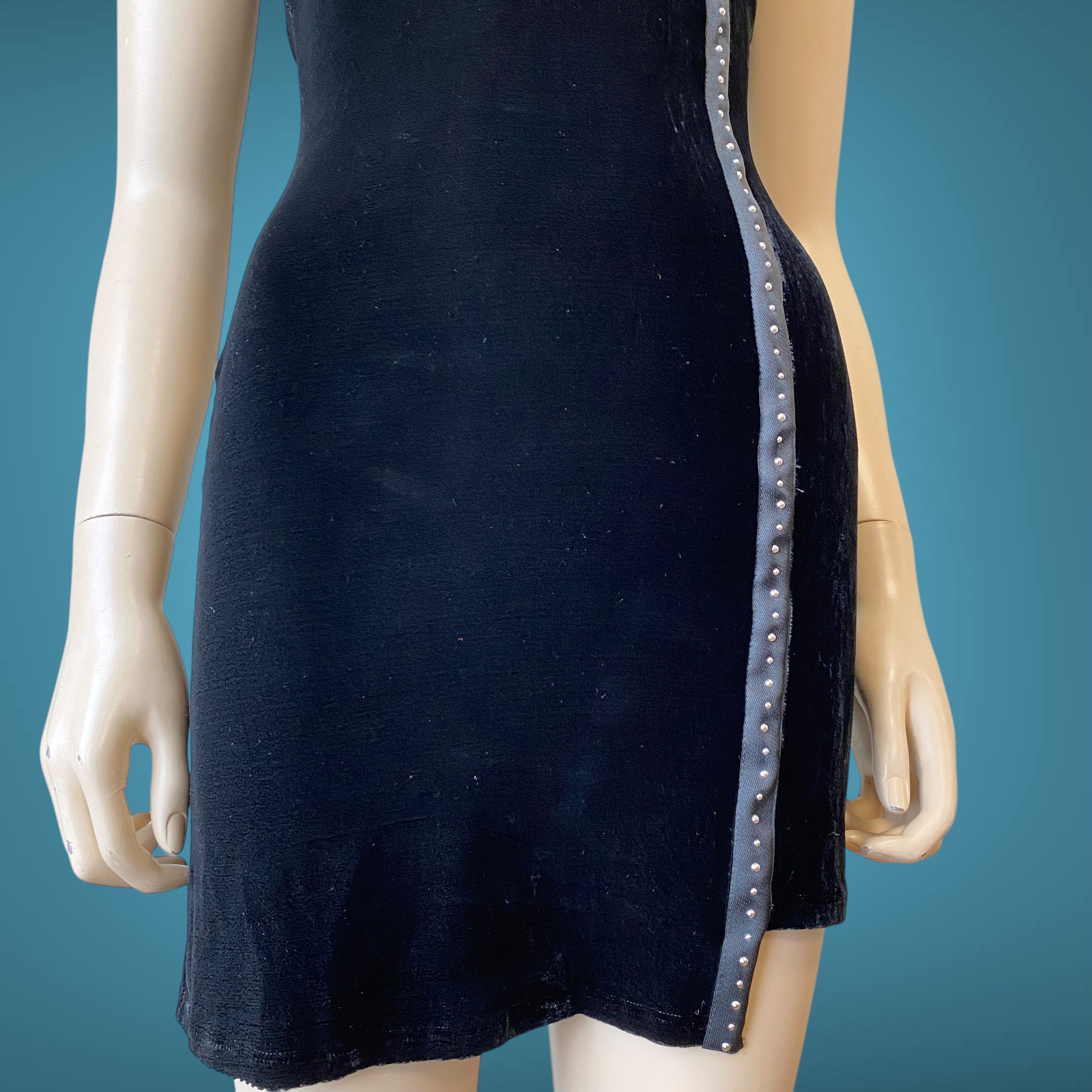 Versace Jeans Couture Y2K Black Evening Velvet Mini Dress Size XS