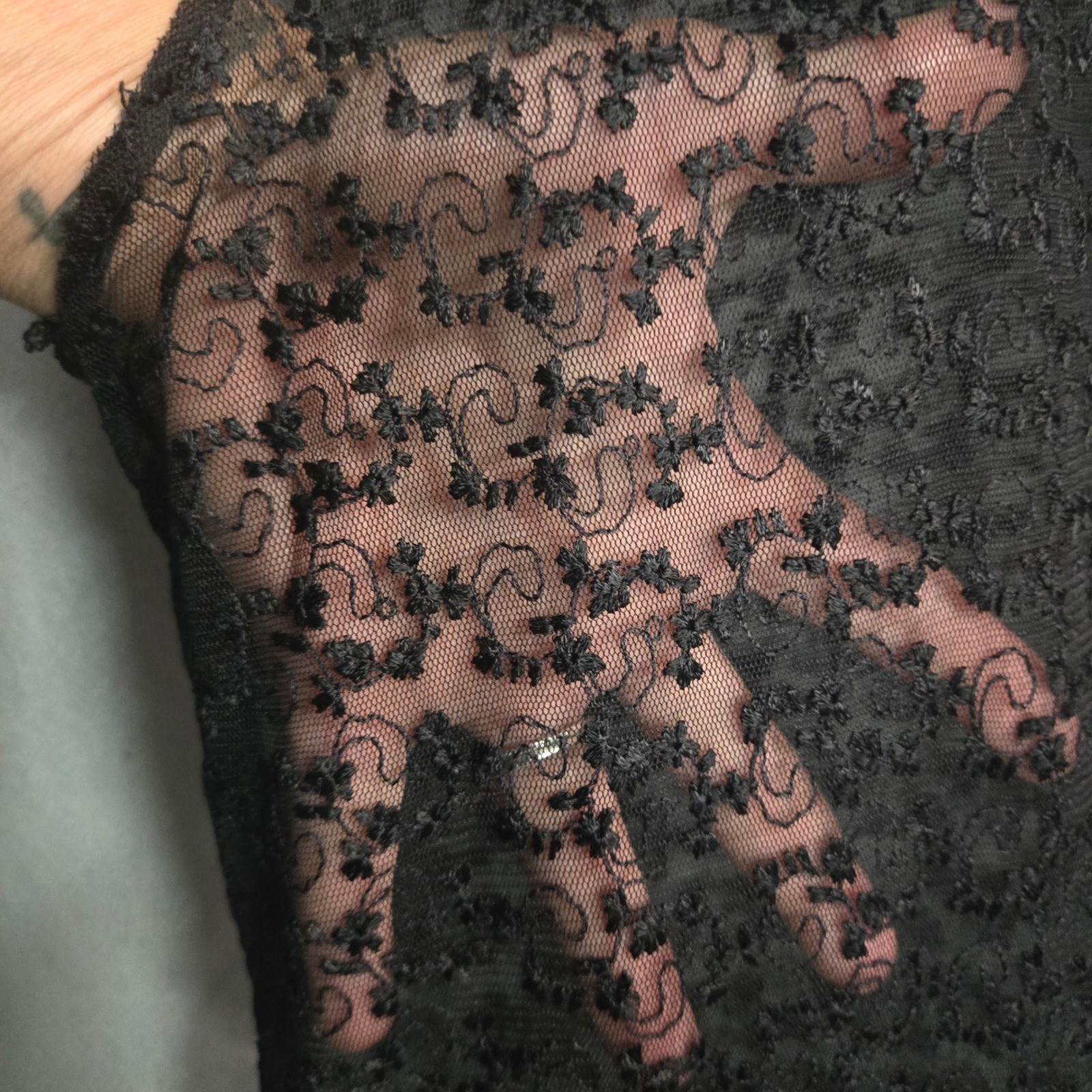Black Floral Lace Sheer Sleeveless Drop Waist Dress with Peter Pan Collar Gothic