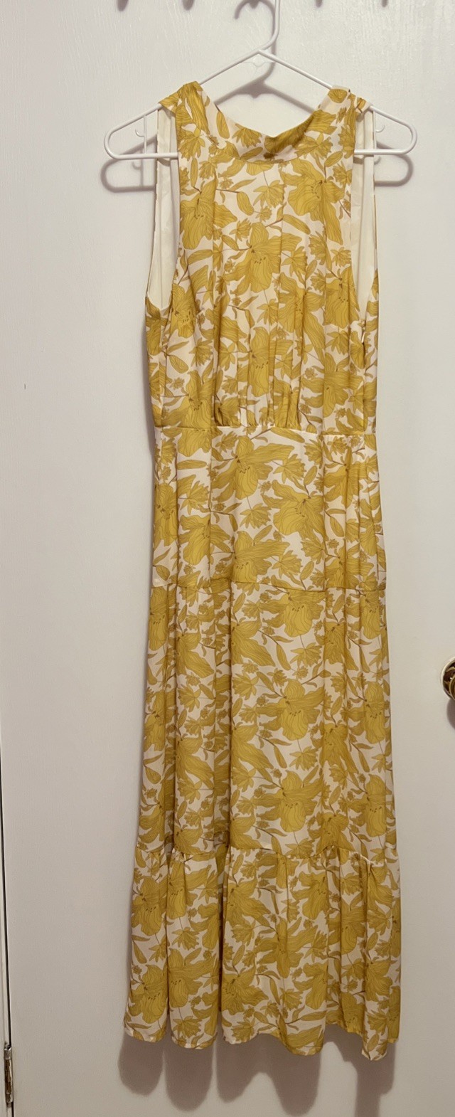 SAM EDELMAN Yellow Floral Bow-Tied Halter Tiered Maxi Dress Sz 10