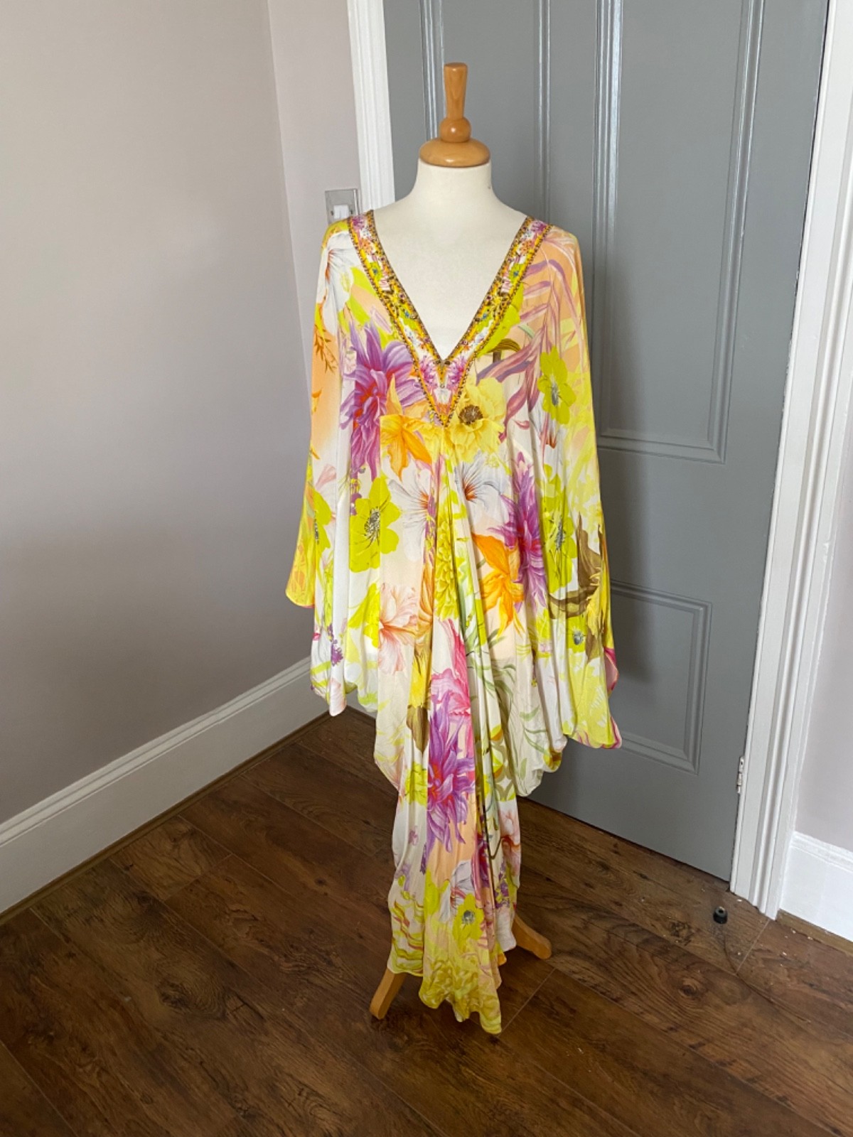CAMILLA FRANKS YELLOW FLORAL T-SHAPE KAFTAN O/S