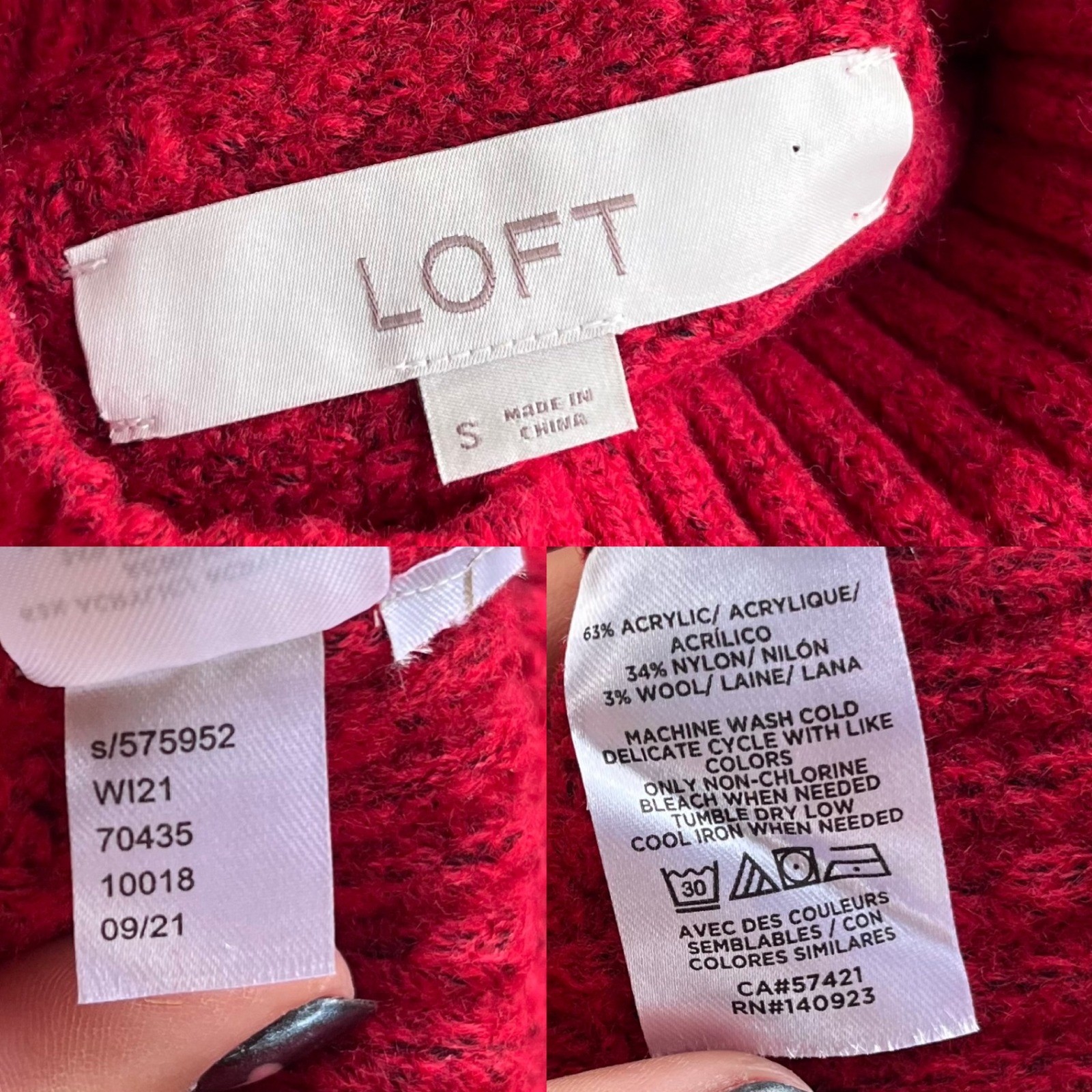 LOFT Women’s Sm. Red Cable Knit Mock Neck Long Sleeve Sweater Dress Cozy Holiday