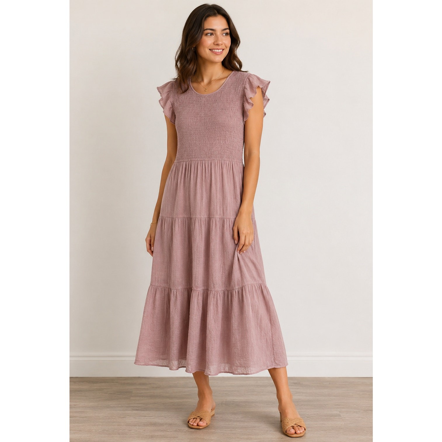 Sweet Wanderer Pink Smocked Tiered Midi Dress Romantic Cottagecore XL
