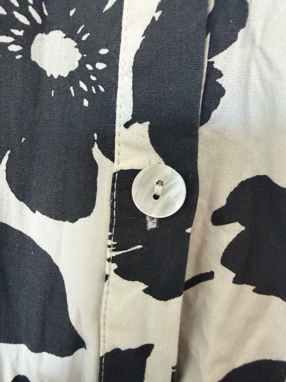 Jessica Simpson Cream & Black Floral Button Up Puff Sleeve Mini Dress Size Med
