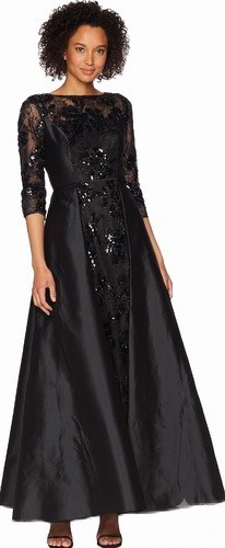 Adrianna Papell Black Sequin Lace Taffeta Overlay Gown Size 8 $249