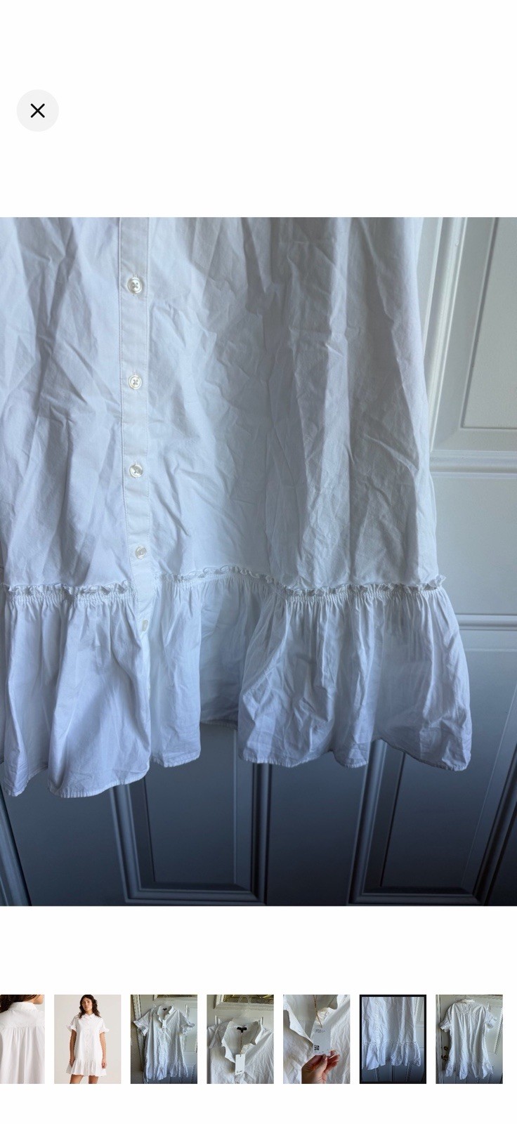 Quince 100% Organic Cotton Poplin Short Sleeve Ruffle Shirt Dress NWT Size M