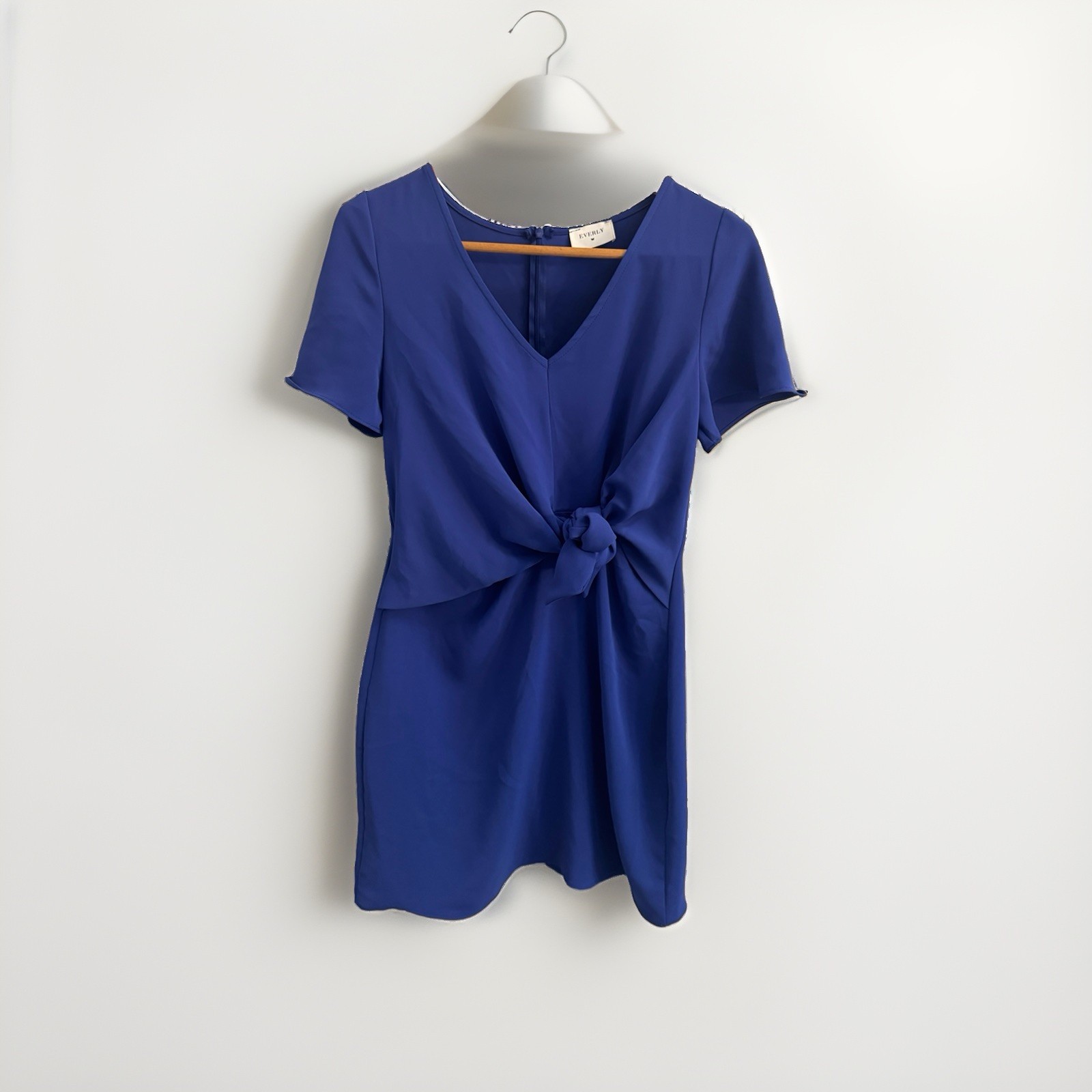 Everly Dress Front Knot Tie Short Sleeve Women’s Small Blue Easter Spring