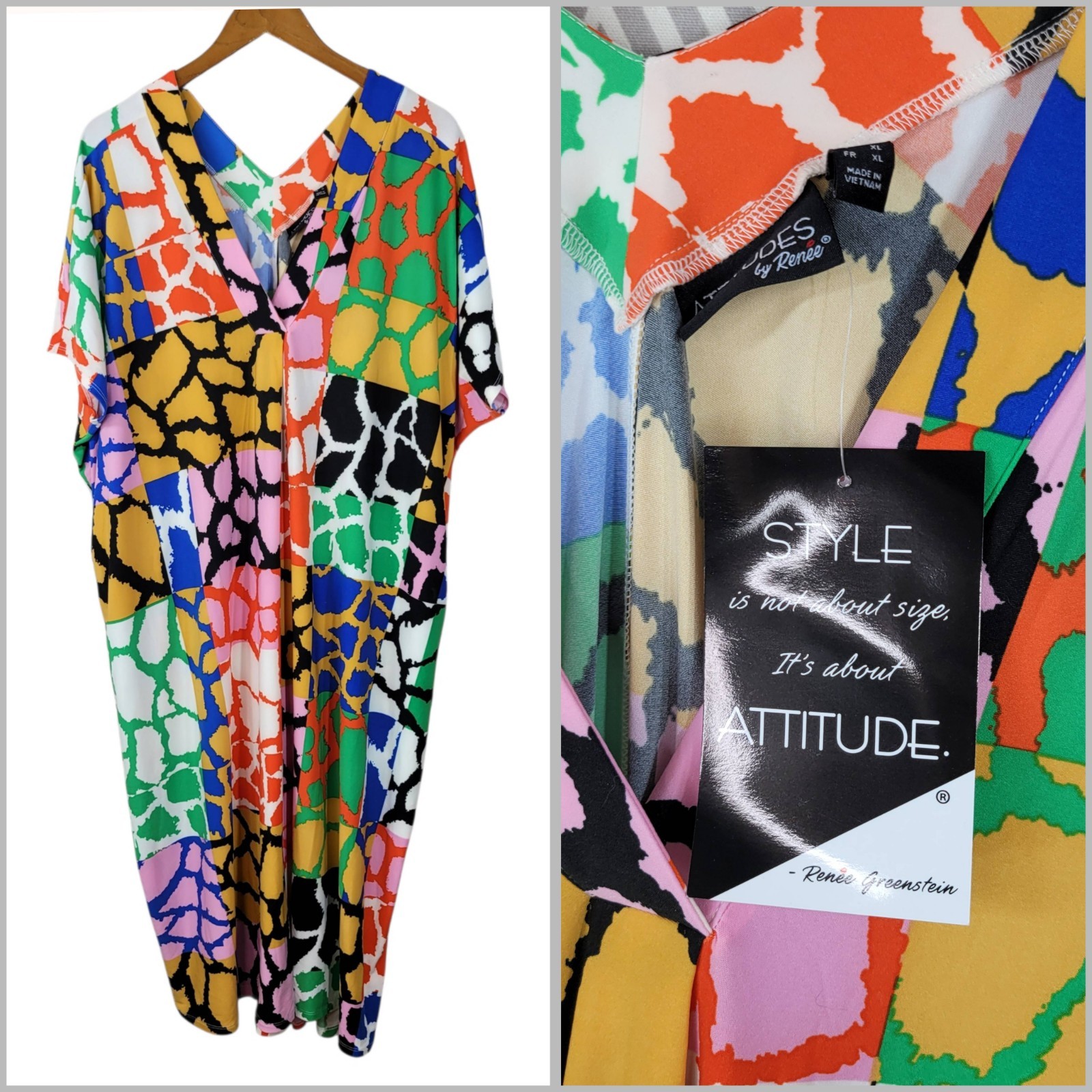 NEW Attitudes by Renee Como Jersey Midi Dress Size Large Muumuu cocoon Geometric