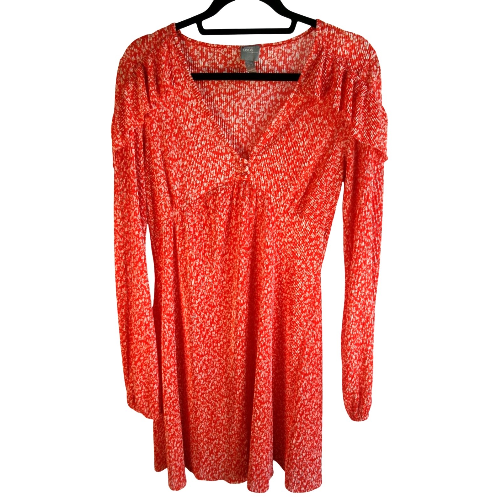 ASOS Pleated Floral Midi Dress Orange White Long Sleeve Women’s US 4