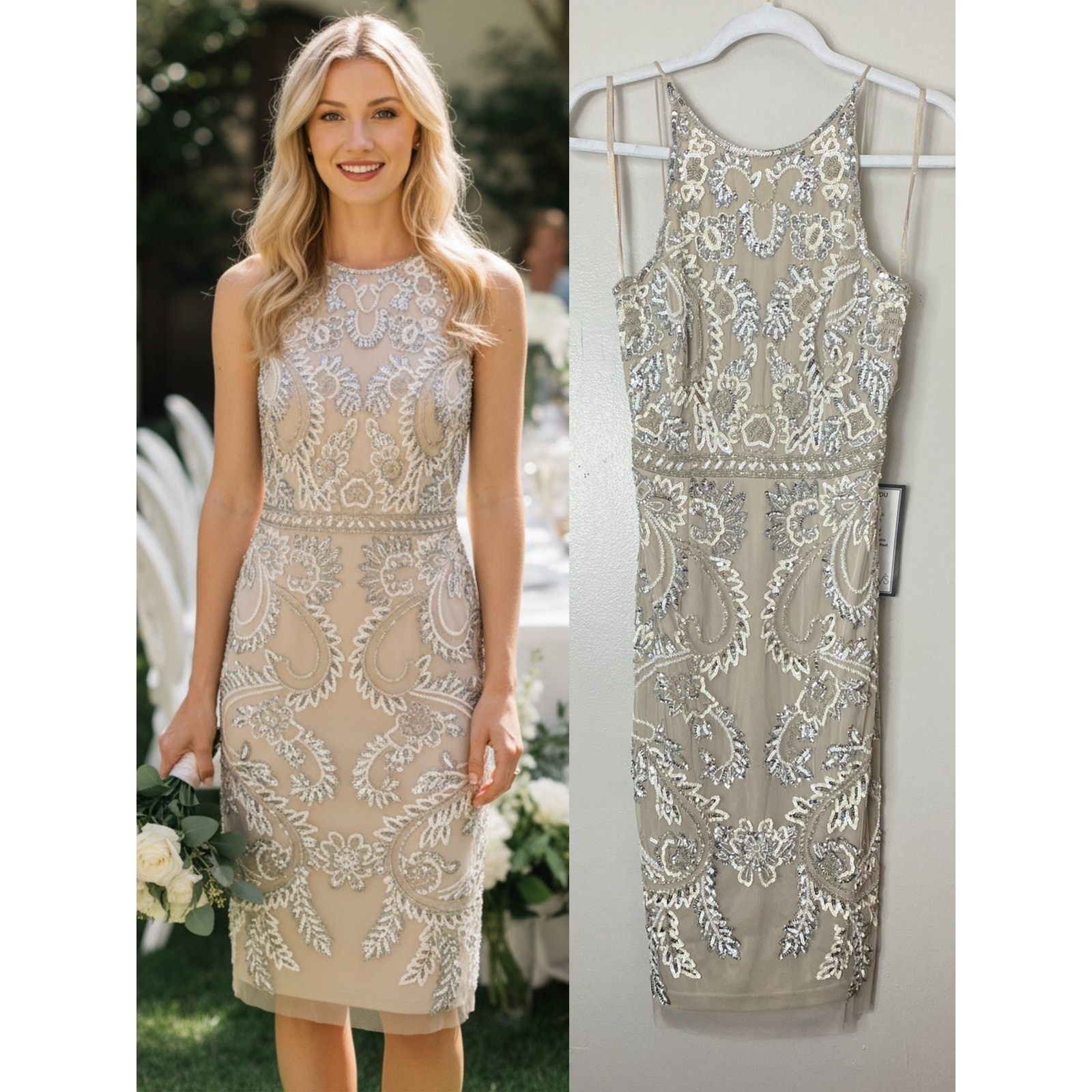 ADRIANNA PAPELL DRESS 2 BRIDE BRIDAL COCKTAIL PARTY WEDDING ENGAGEMENT SEQUINS