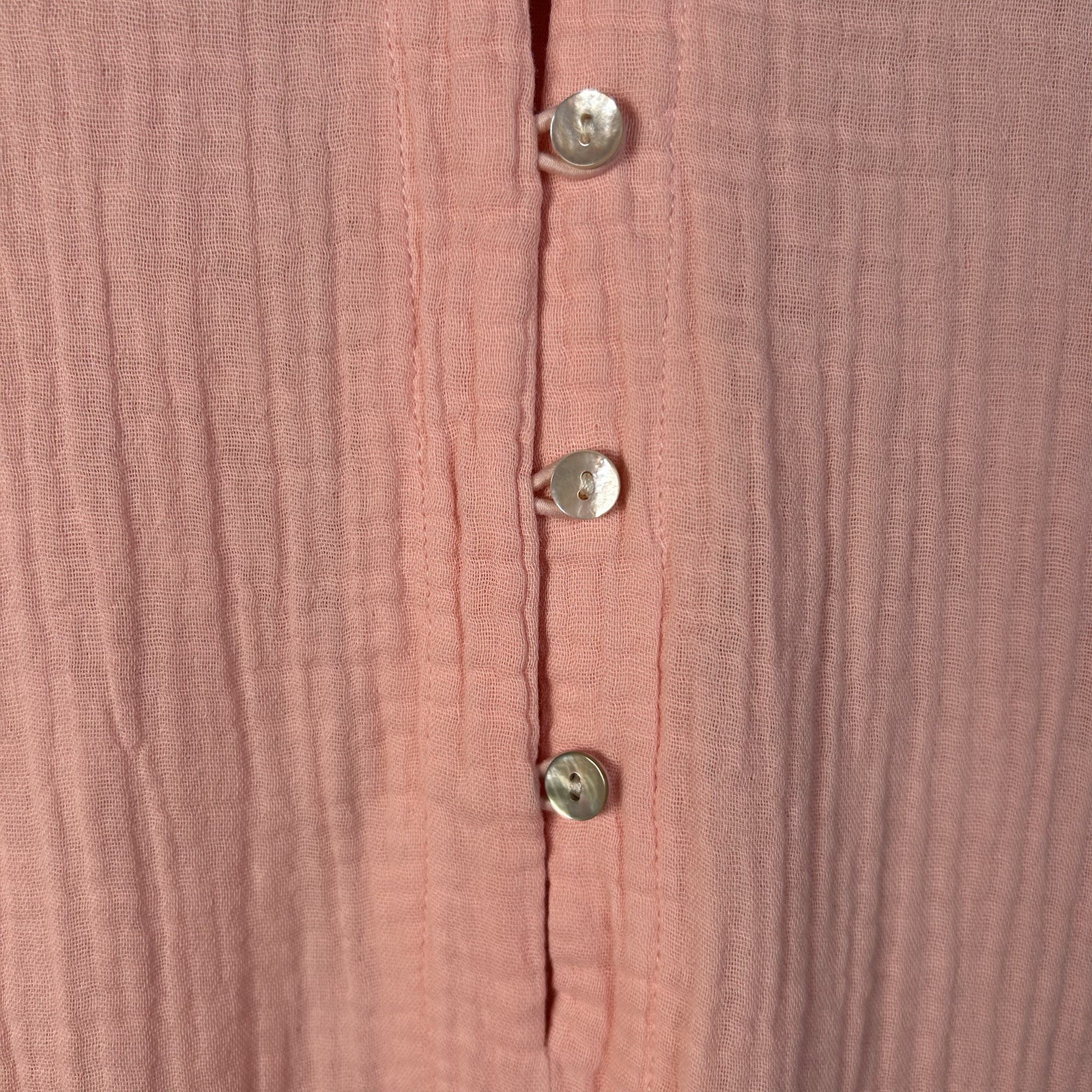 NWT HONORINE Pink Peach Cotton Gauze Tunic Maxi Dress Pearl Buttons Sz M