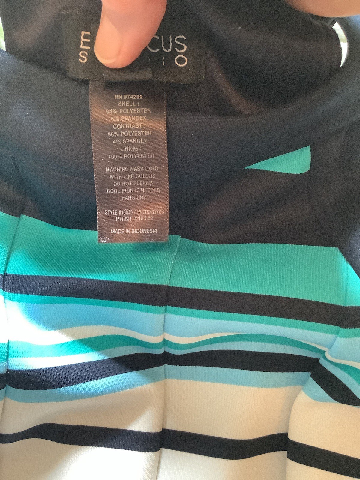 Enfocus Studio Ladies Navy, White, Teal Stripe Sleeveless Dress, Sz 10