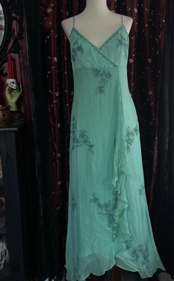 Women’s Scala Silk Green Beaded Fairy Dress Size 4