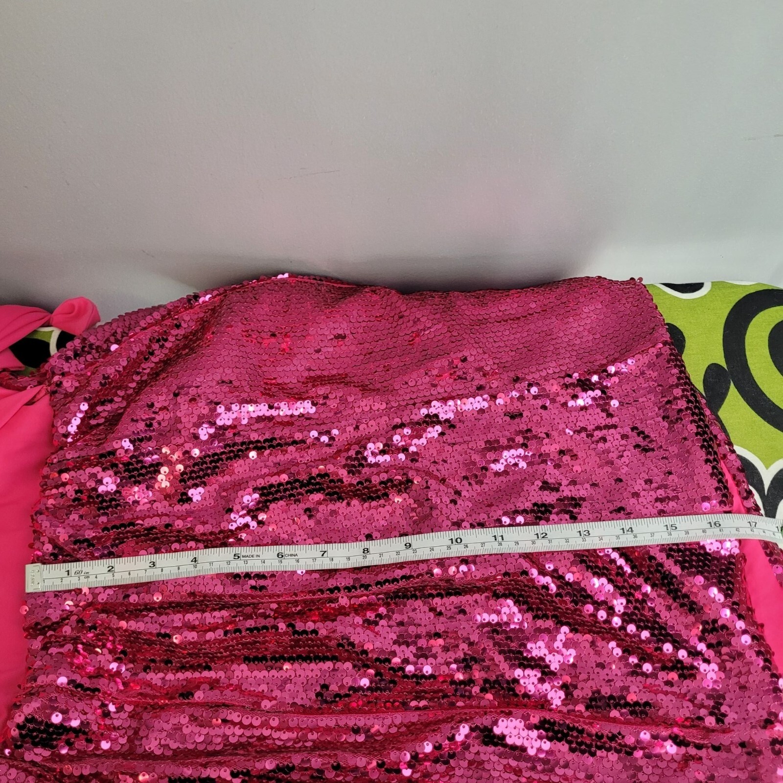 Pink womens Large sequin v neck tie back speghetti strap party mini dress