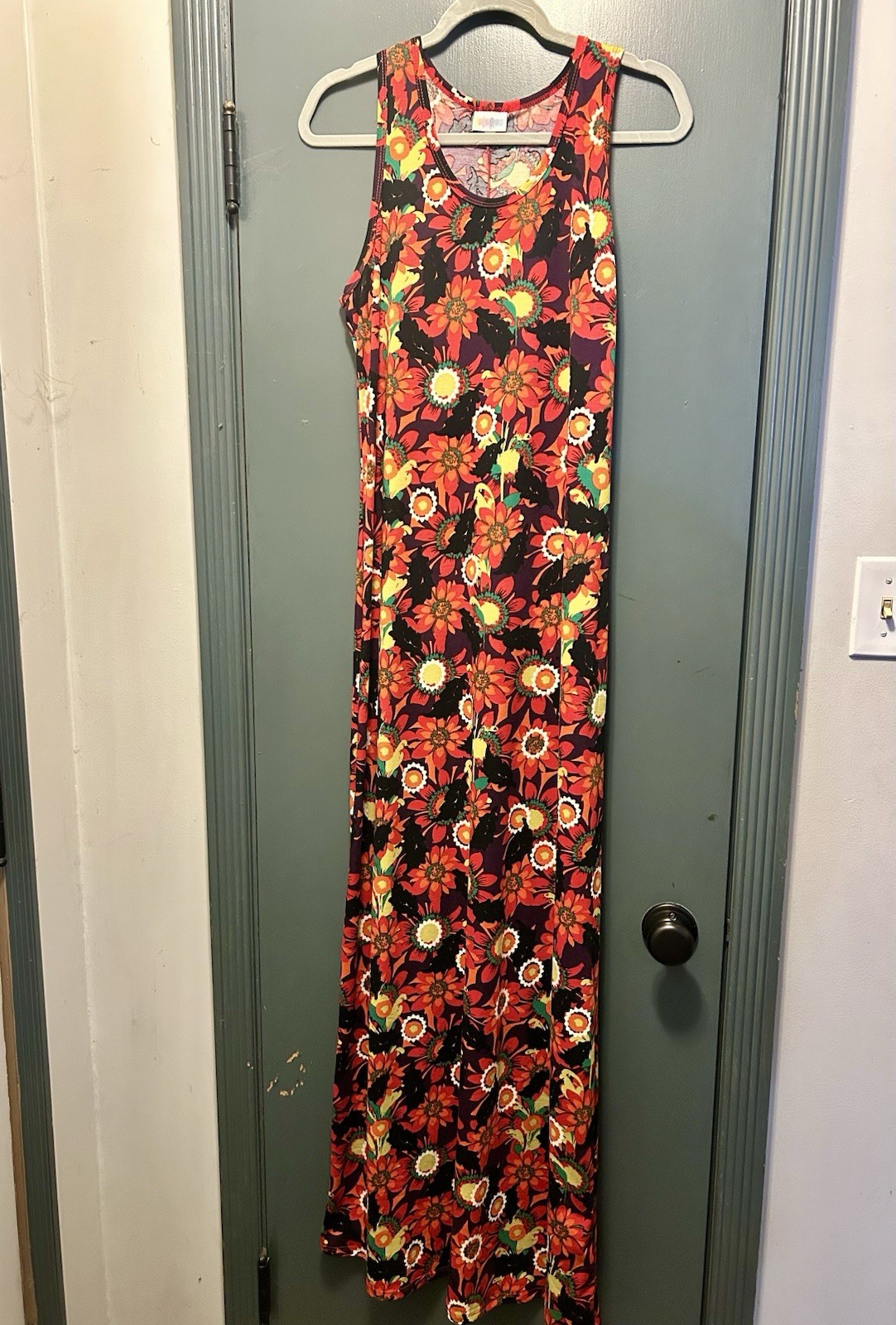 LuLaRoe Dani Maxi Tank Dress Sleeveless Tropical Floral Multicolor Hawaiian Sz L