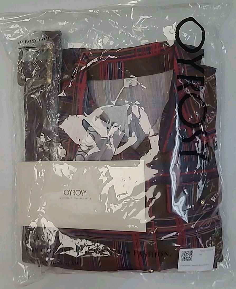 New Oyrosy Maxi Plaid Fall Winter Shirt Dress With Belt Women’s US Size L