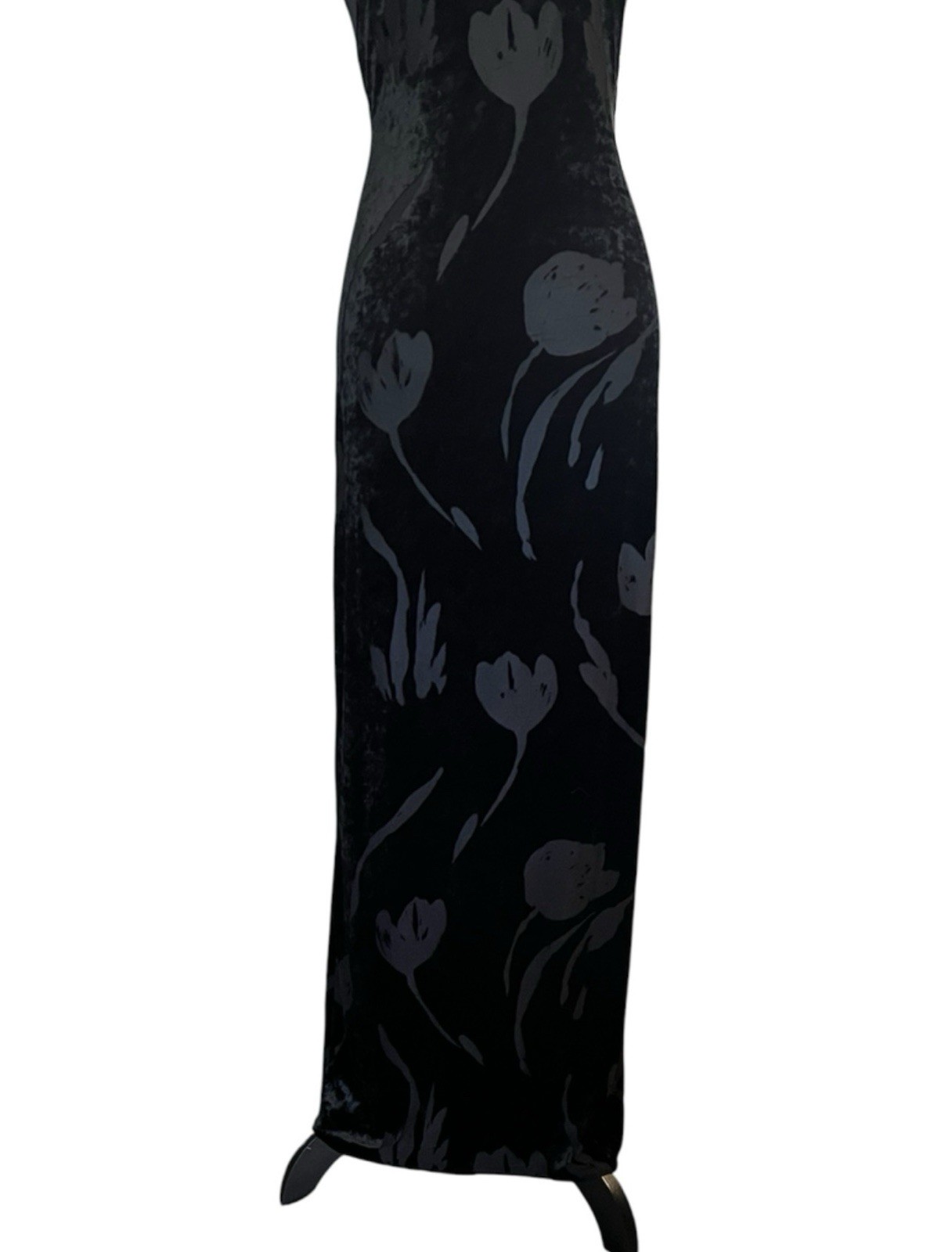 Vintage 90s Laundry Shelli Segal Velvet Sheer Mesh Tulip Floral Maxi Slip Dress