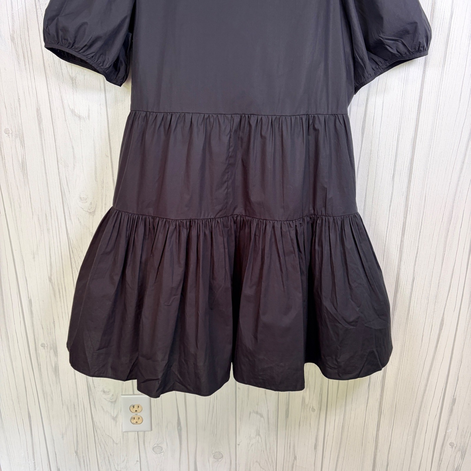 J.CREW NWT Black Puff-Sleeve Cotton Poplin Wrap Dress & Separate Slip Lining, XL