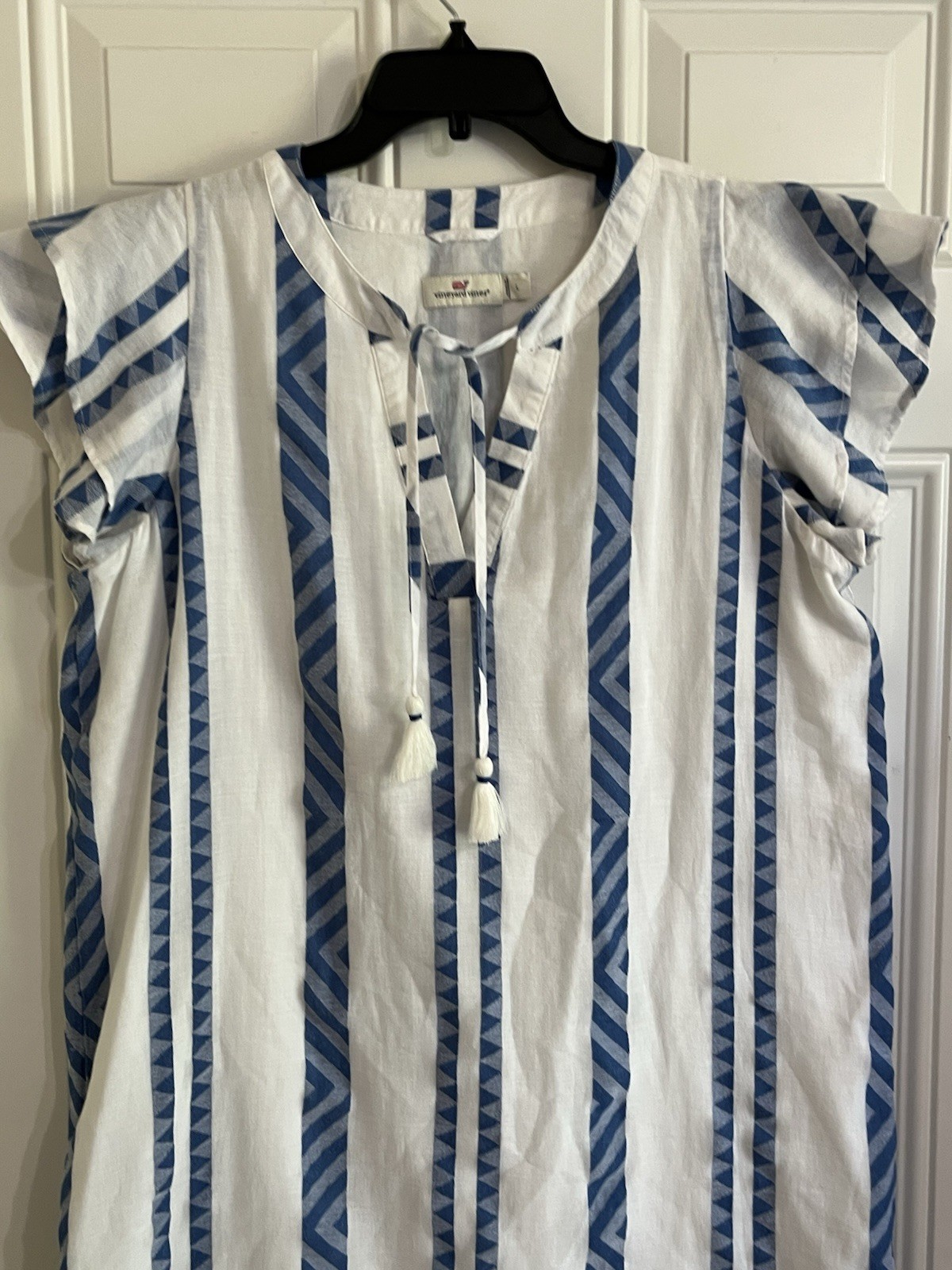 Vineyard Vines Harbor Performance Dress Women’s L White Blue Tunic Preppy Beach