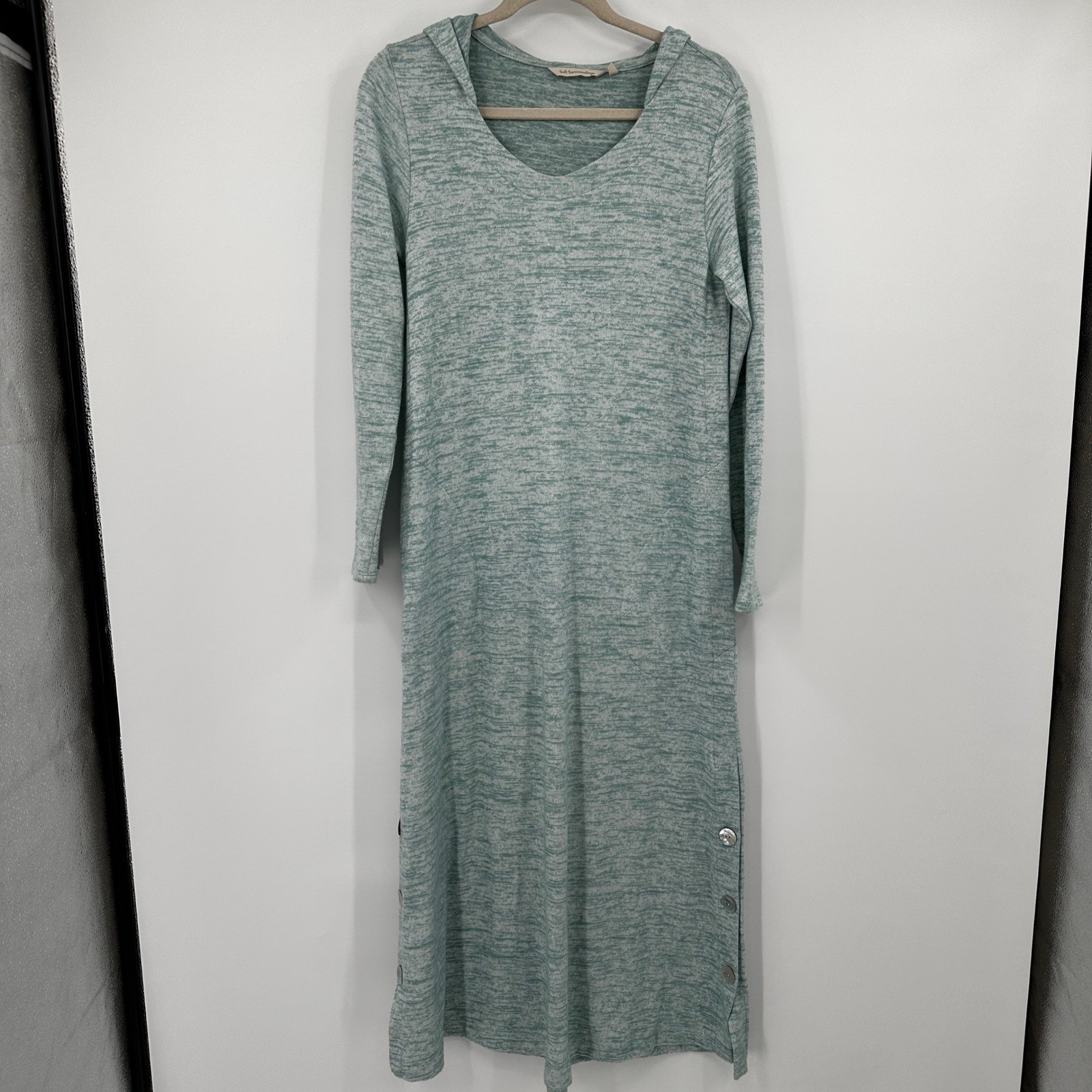 Soft Surroundings Hooded Maxi Dress Heathered Blue Button Side Casual Size S