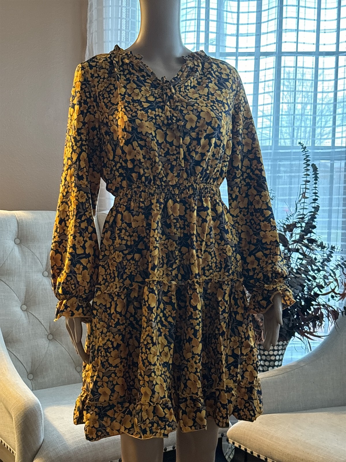 Spring Autumn Petal Sleeve V-Neck A-Line Dress Clothes; spring/ summer NWT