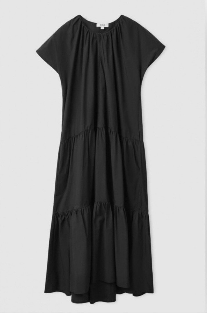 COS Black Oversized Ruffle Tiered Cotton Maxi Dress sz M