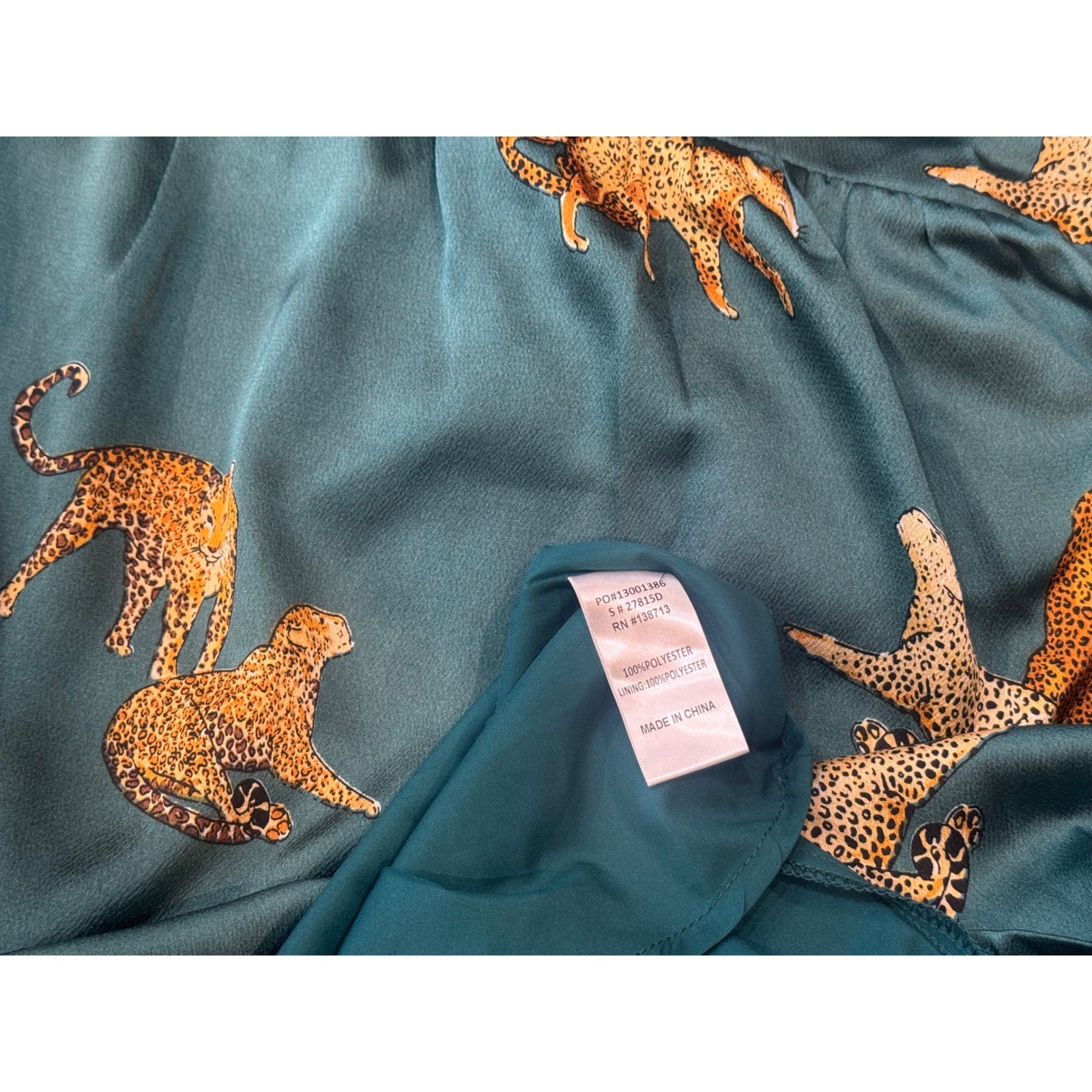 NWT Doe and Rae Green Leopard Print Tiered Shirt Dress Long Sleeve Women’s Large