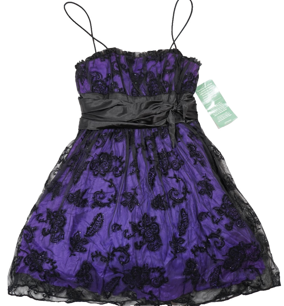 NWT Juniors Women’s Deep Purple Black BLONDIE NITES Short Cocktail Party Dress 9