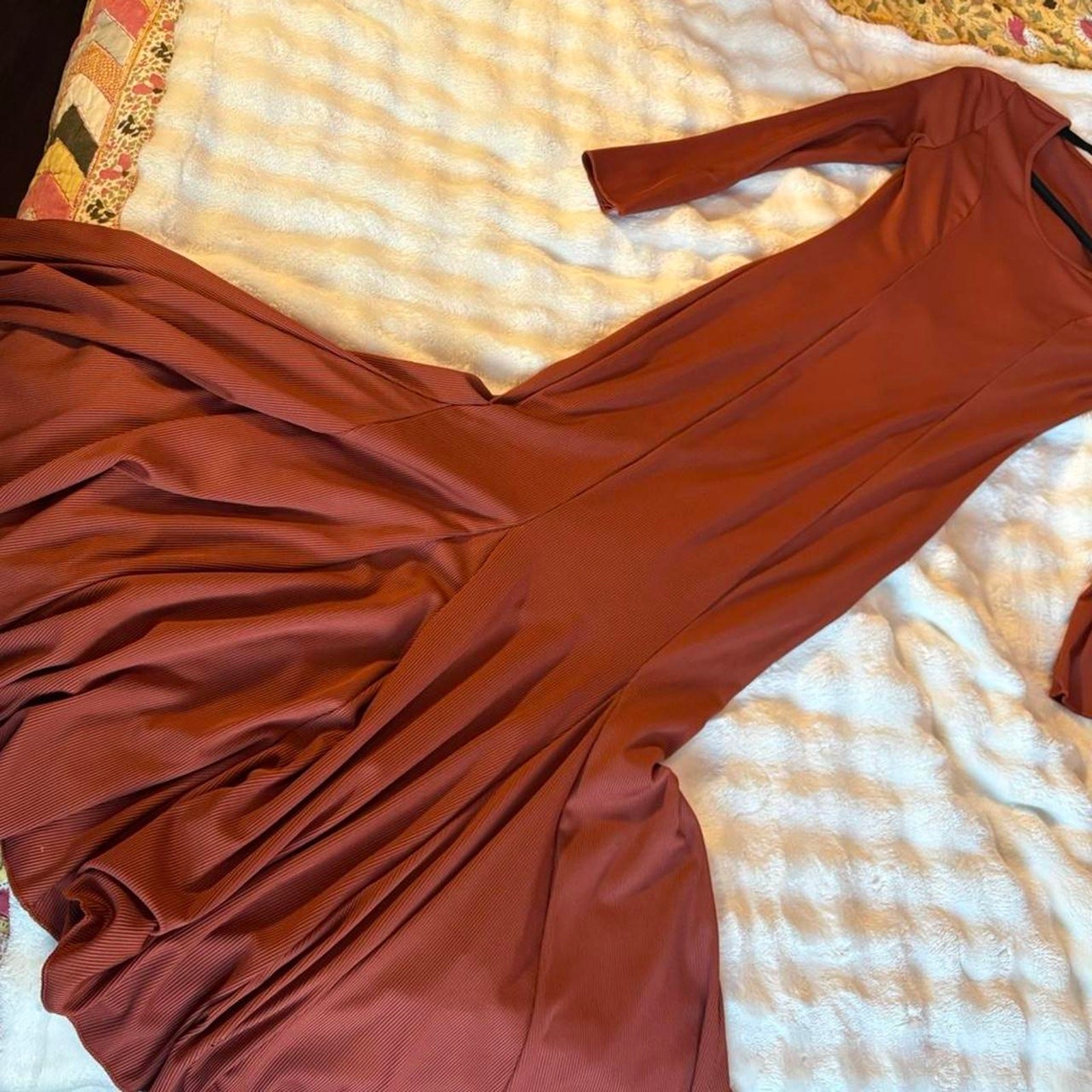 Rust/copper colored body con dress no label size small mermaid cut
