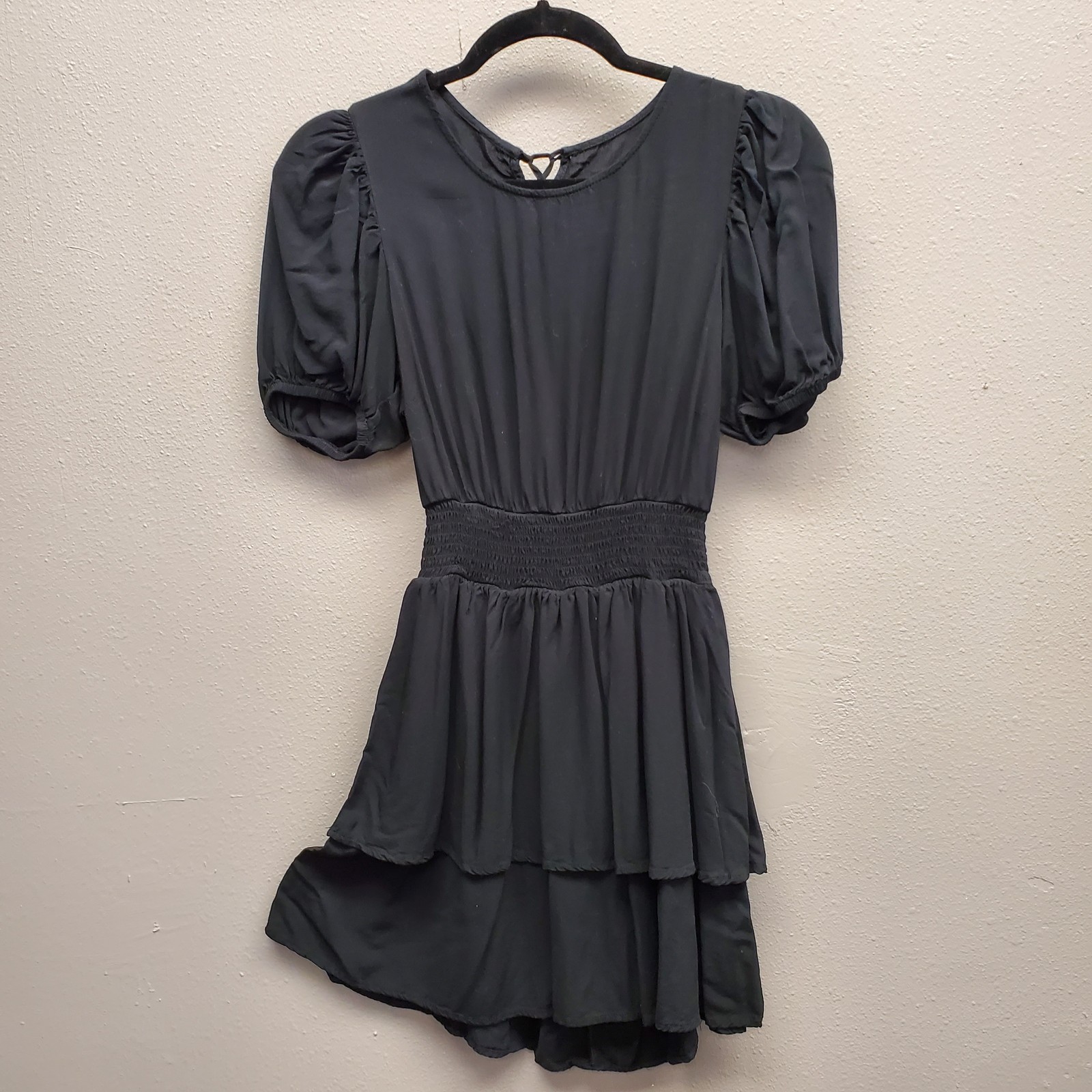 Wild Fable Dress Womens Small Puff Sleeve Tiered Ruffle Short Open Back Mini