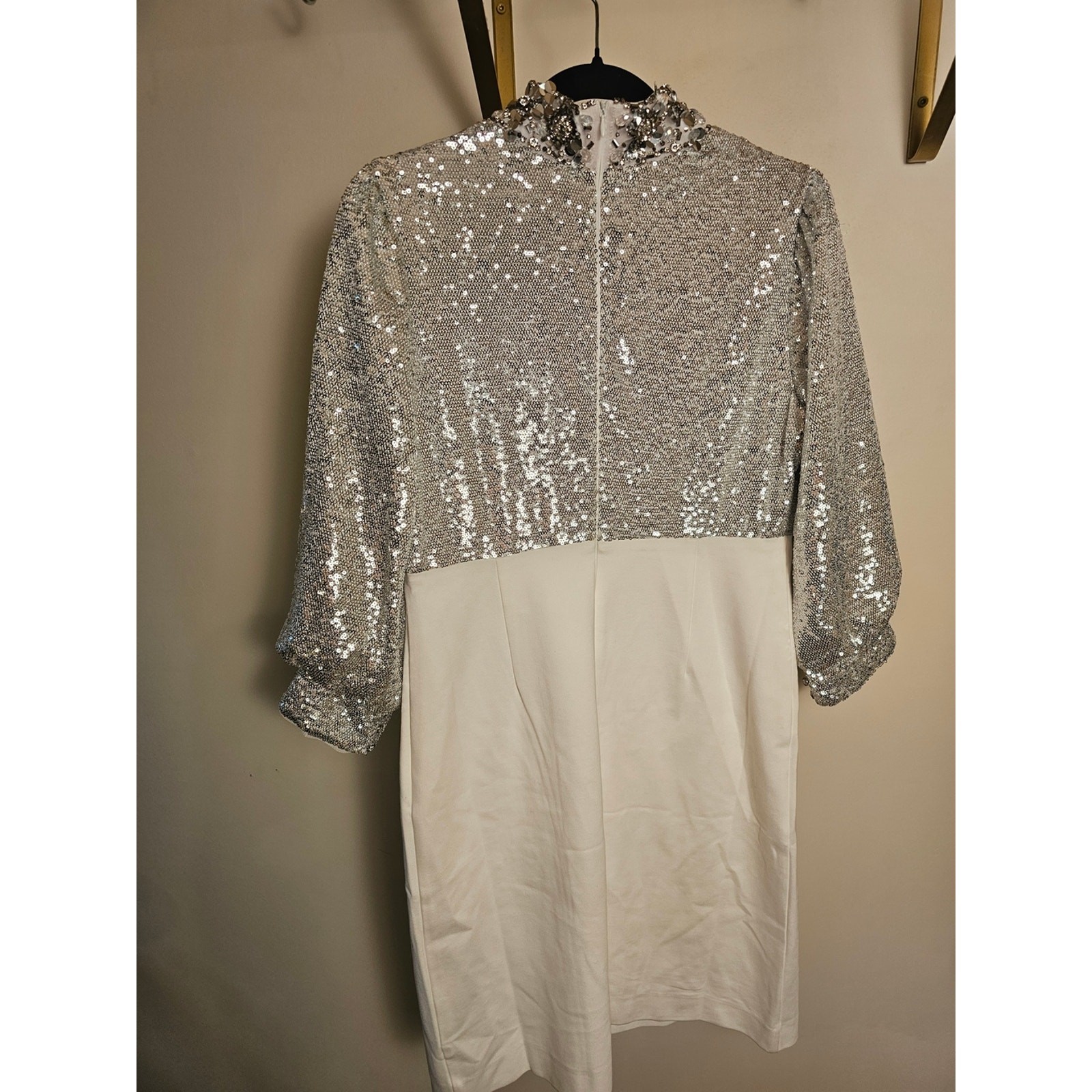 Boston Proper Silver Sequin Cocktail Dress