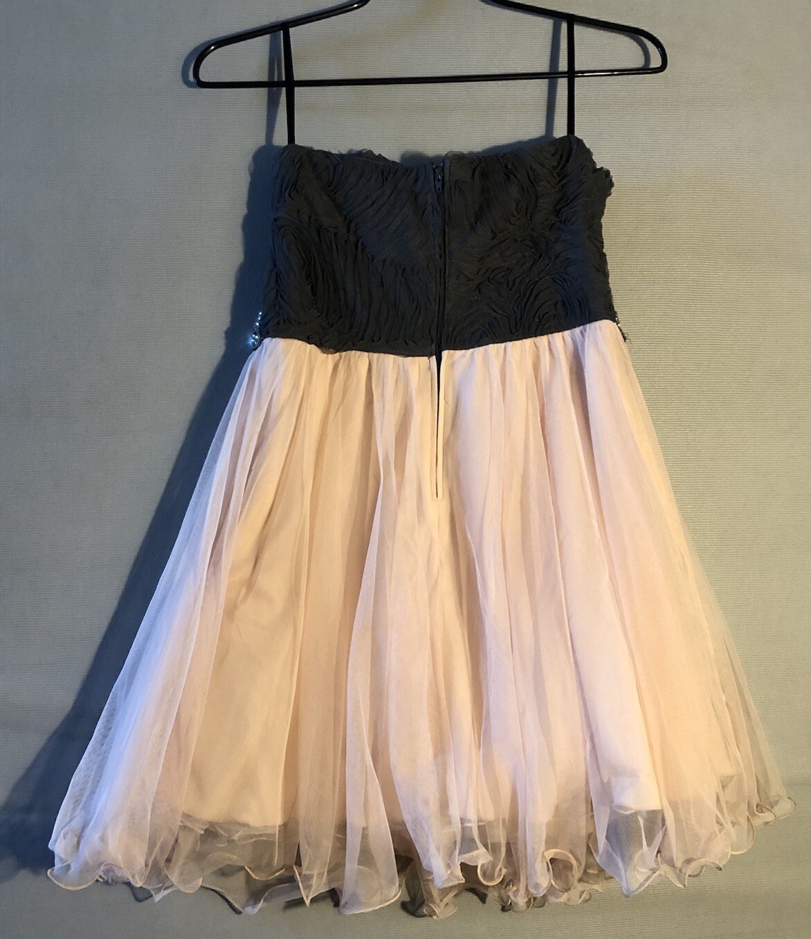 Deb Pink Gray Rhinestone Fem Ballet Fairy Core Strapless Mini Altered 28” Bust