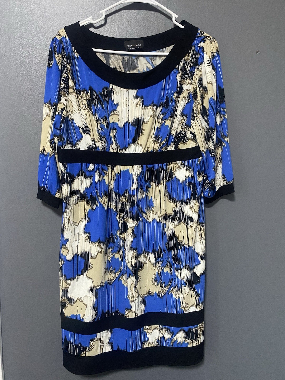 maxandcleo Women’s Sheath Dress Abstract Blue Black Beige White Jersey Knee L