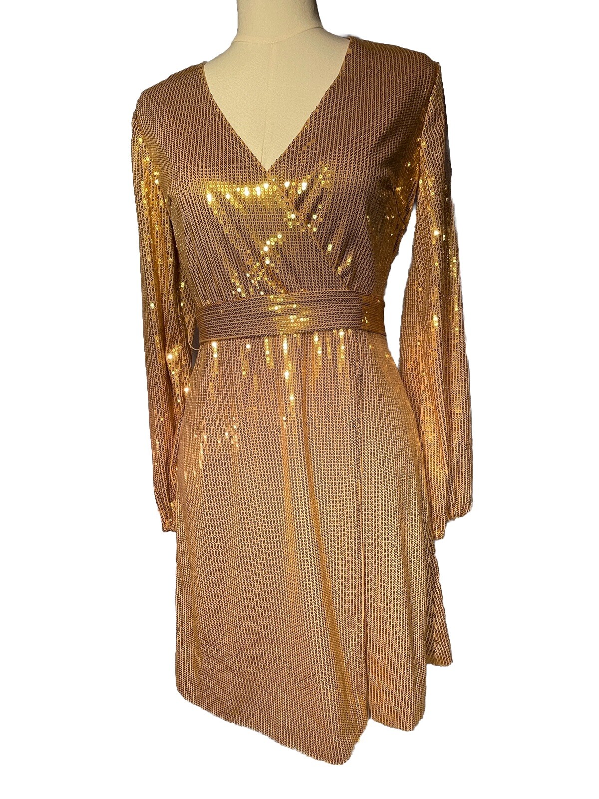 New NWT Womens GOLD Sequin Size XS Classic Sexy Romantic Formal Prom